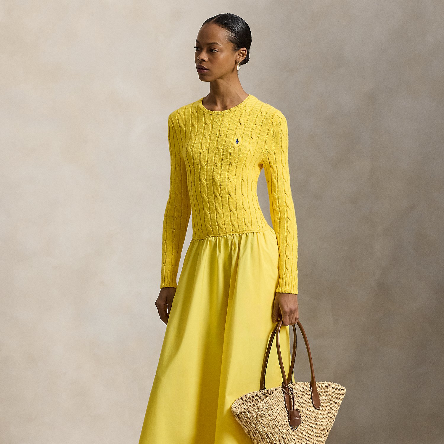 Cable-Knit Bodice Cotton Dress