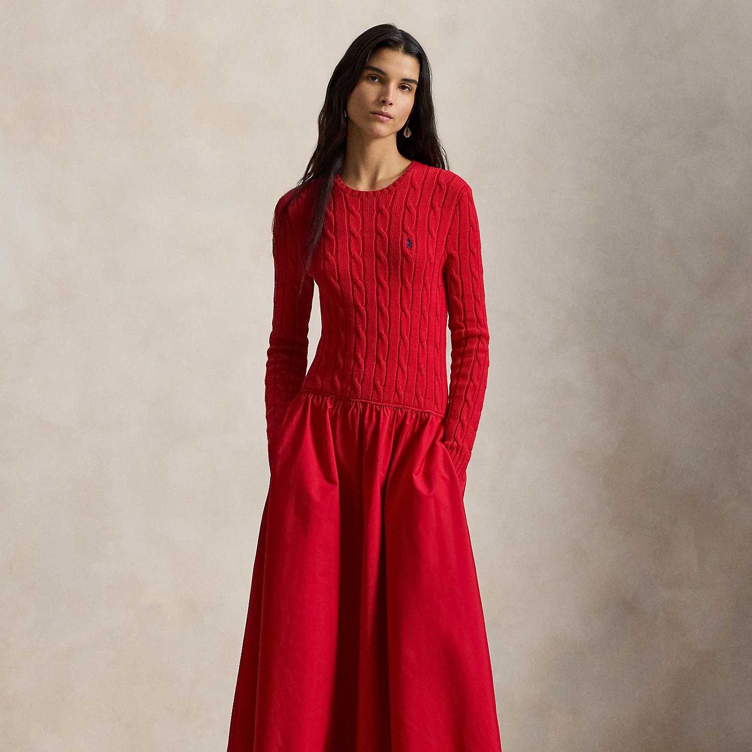 Cable-Knit Bodice Cotton Dress