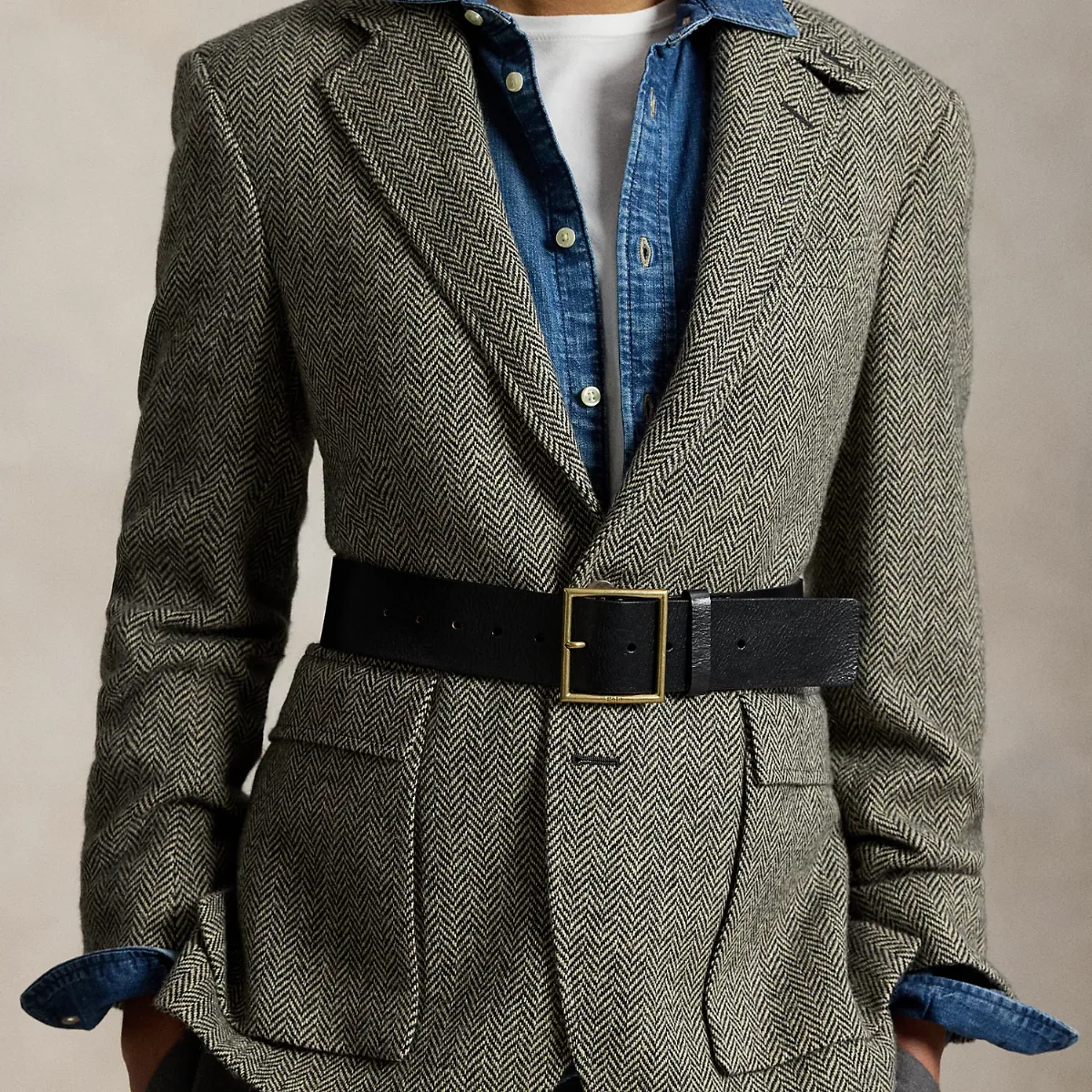 Square-Buckle Wide Leather Belt