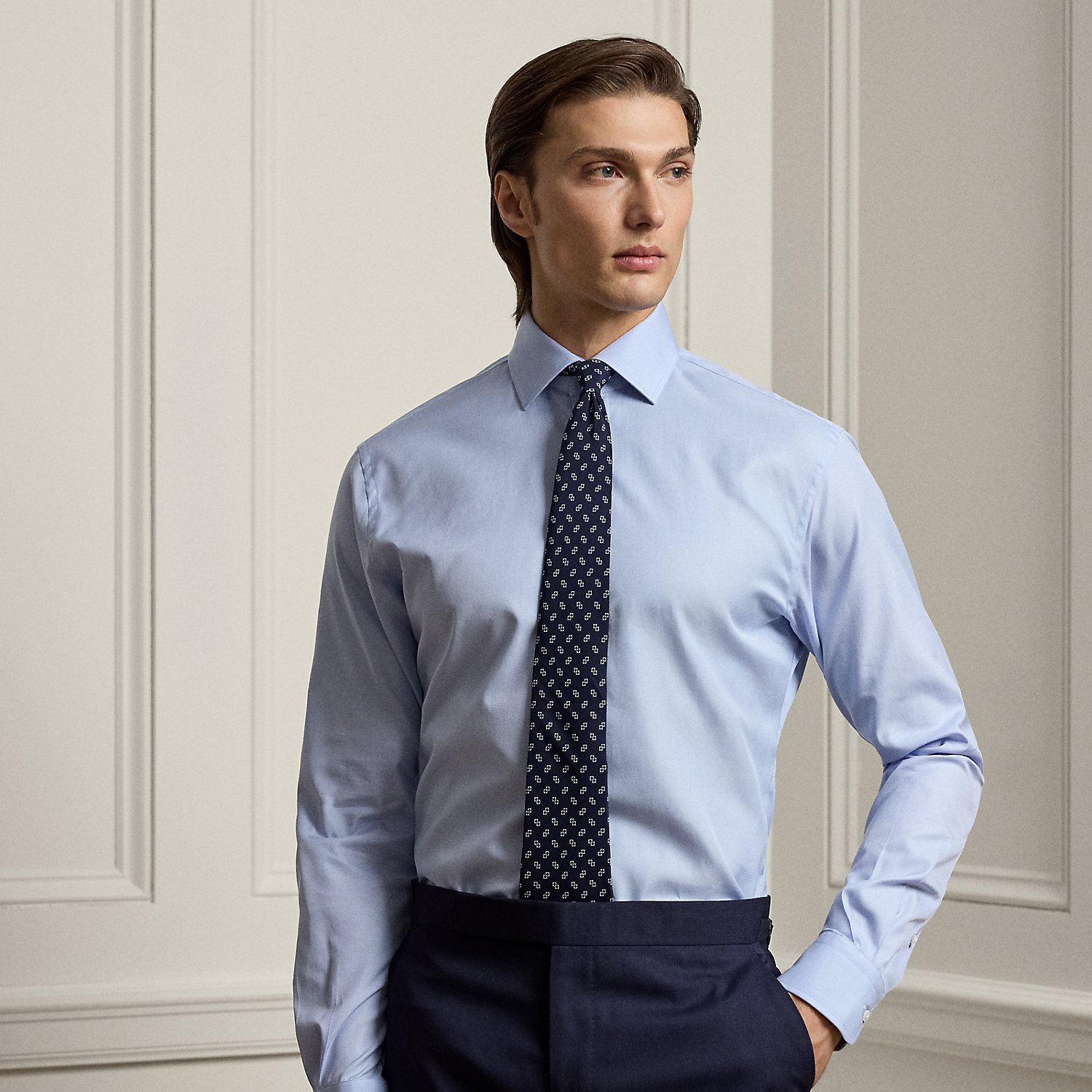 Micro-Square-Print Textured Shirt