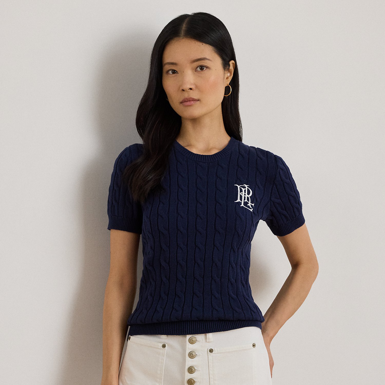 Cable-Knit Cotton Short-Sleeve Jumper