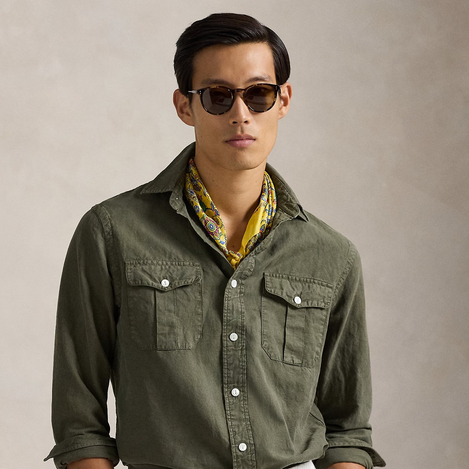 Classic Fit Linen-Silk-Cotton Workshirt