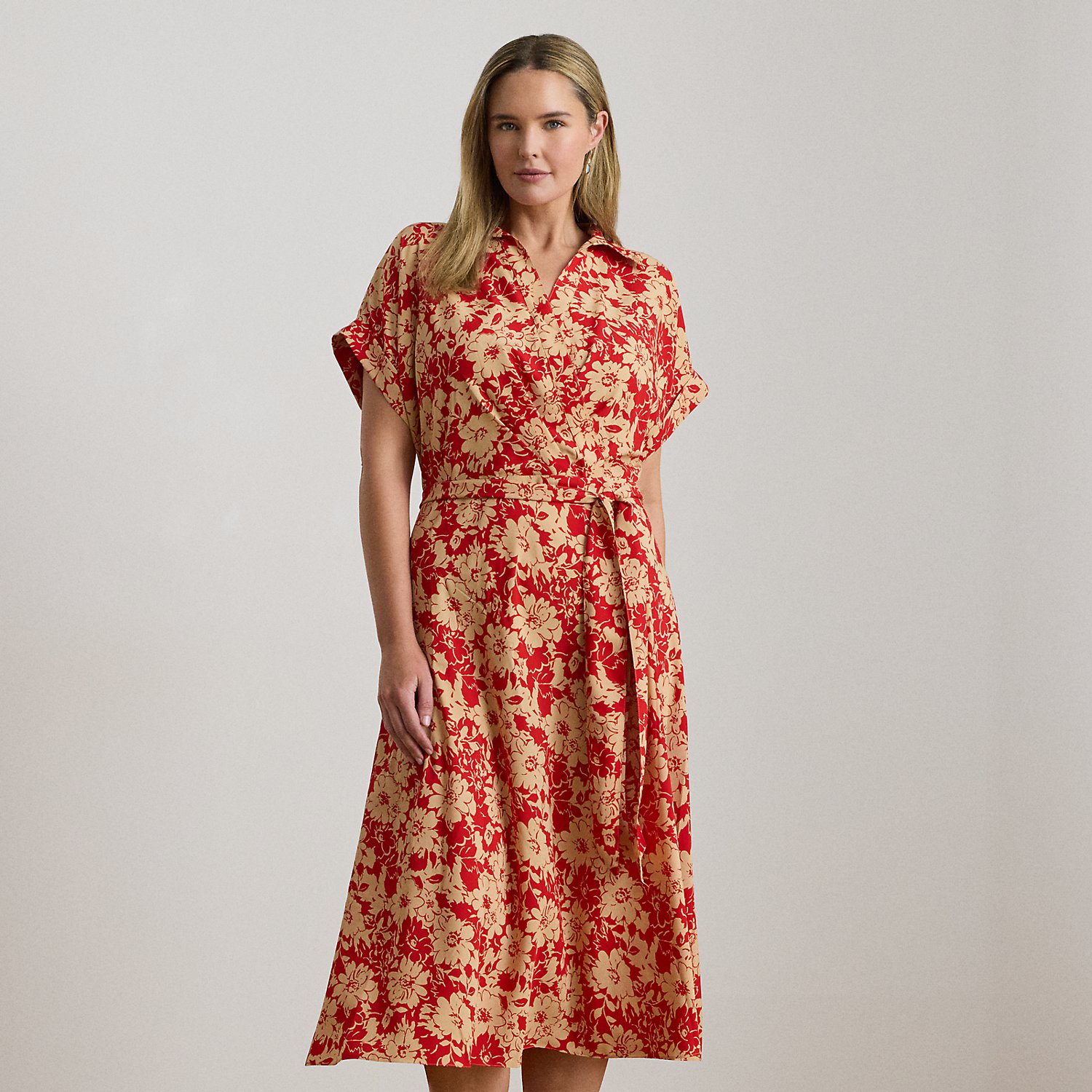 Curve - Floral Belted Crepe Dress