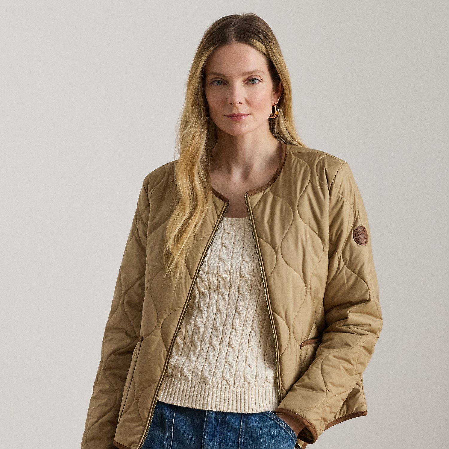 Twill-Trim Onion-Quilted Jacket