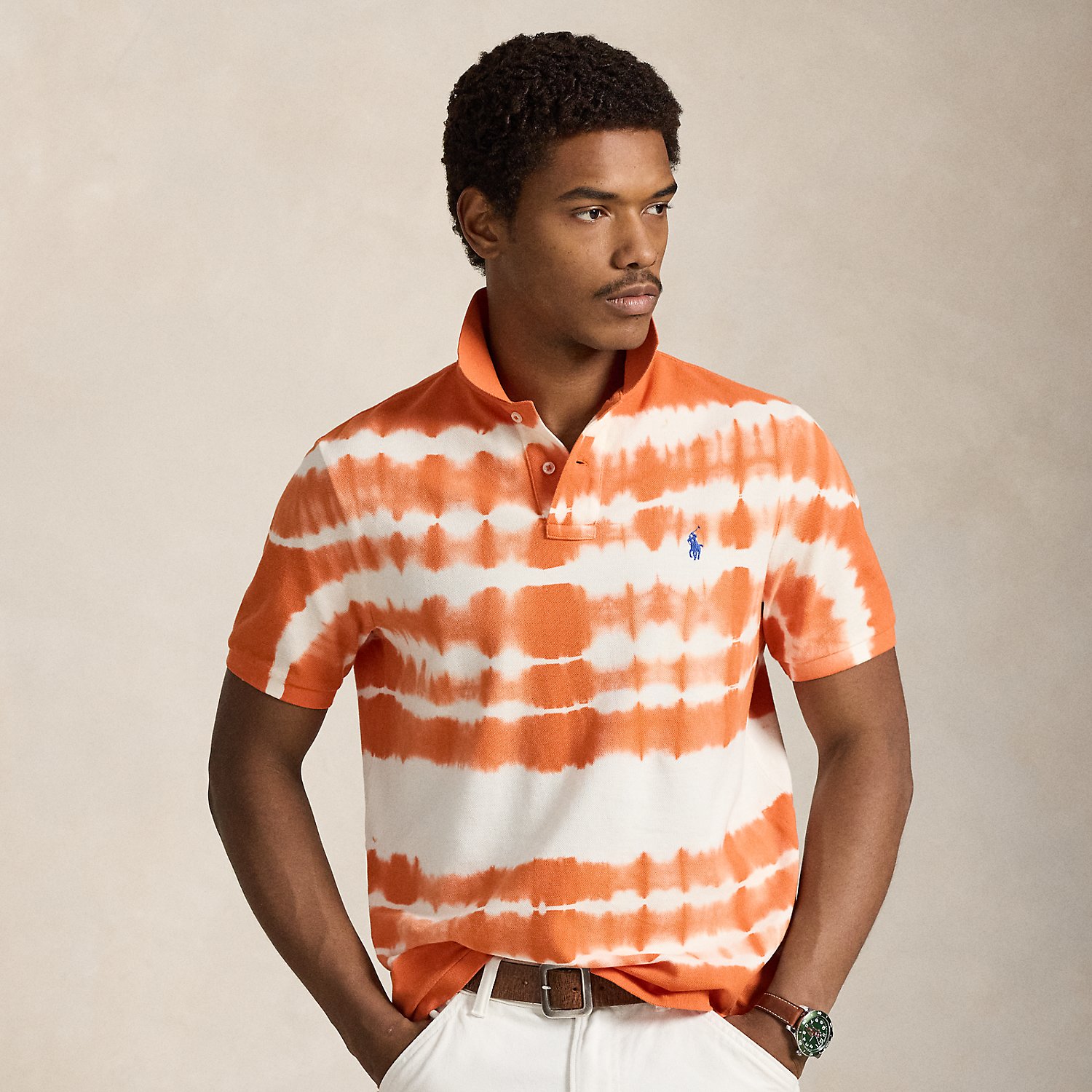 Classic Fit Tie-Dye Mesh Polo Shirt