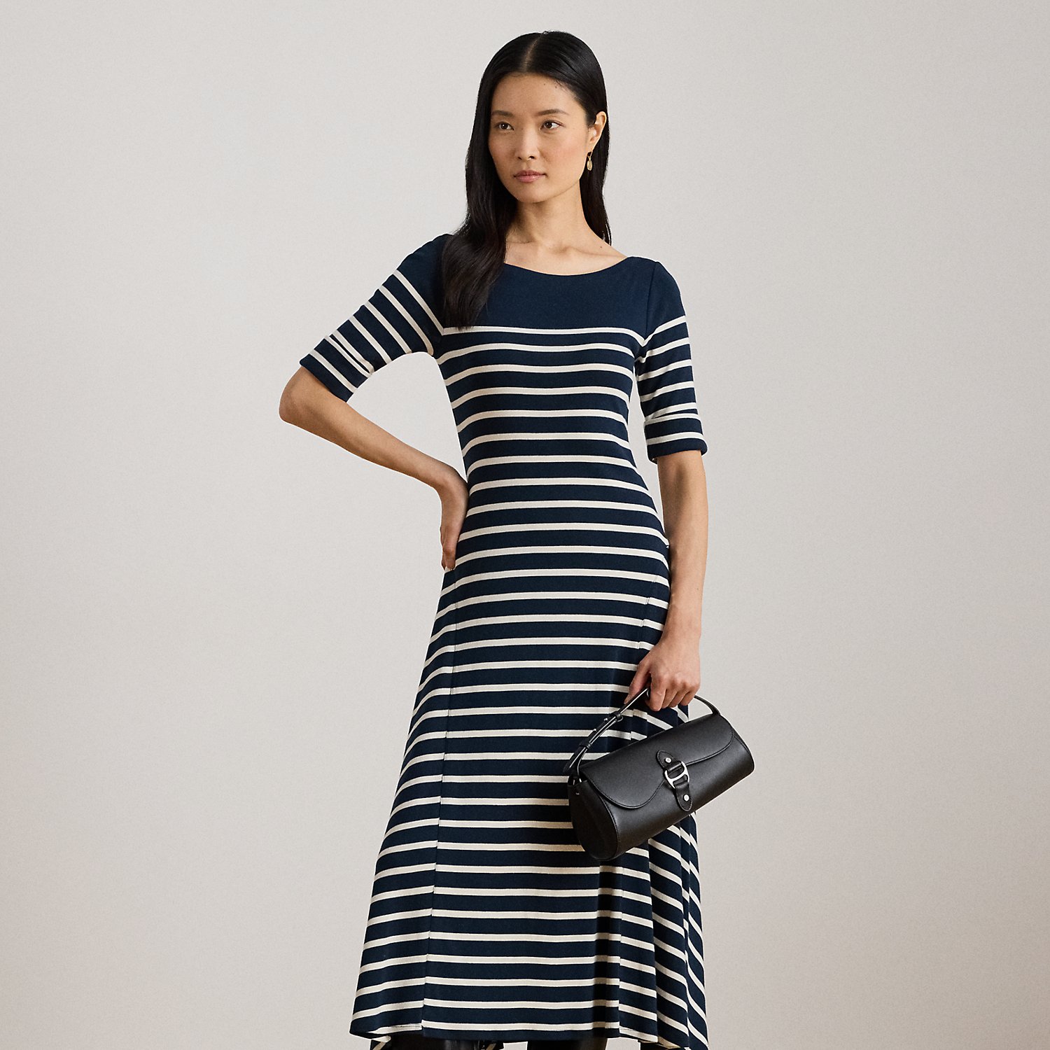 Petite - Striped Cotton Rib-Knit Midi Dress