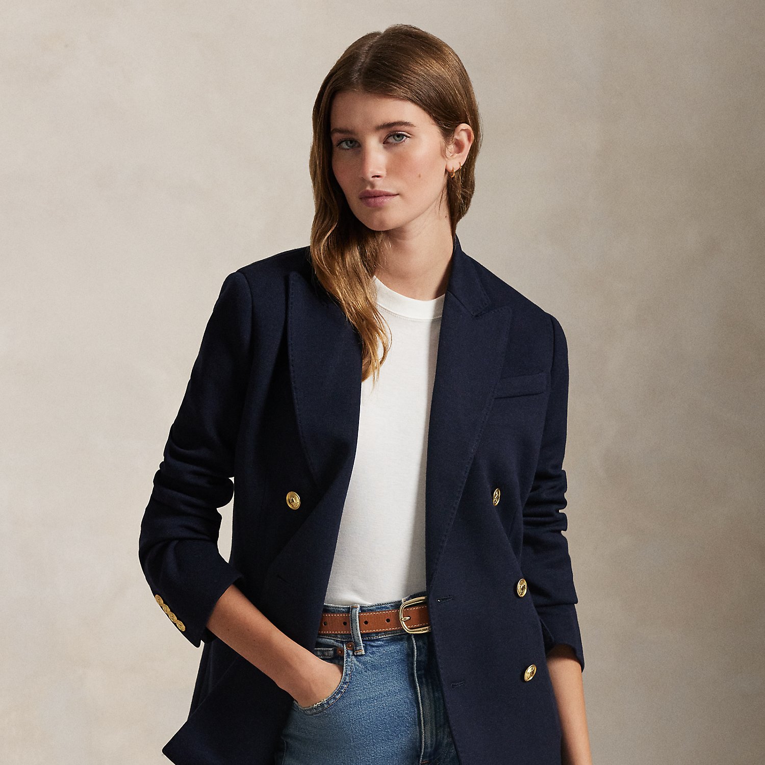 Double-Breasted Knit Blazer