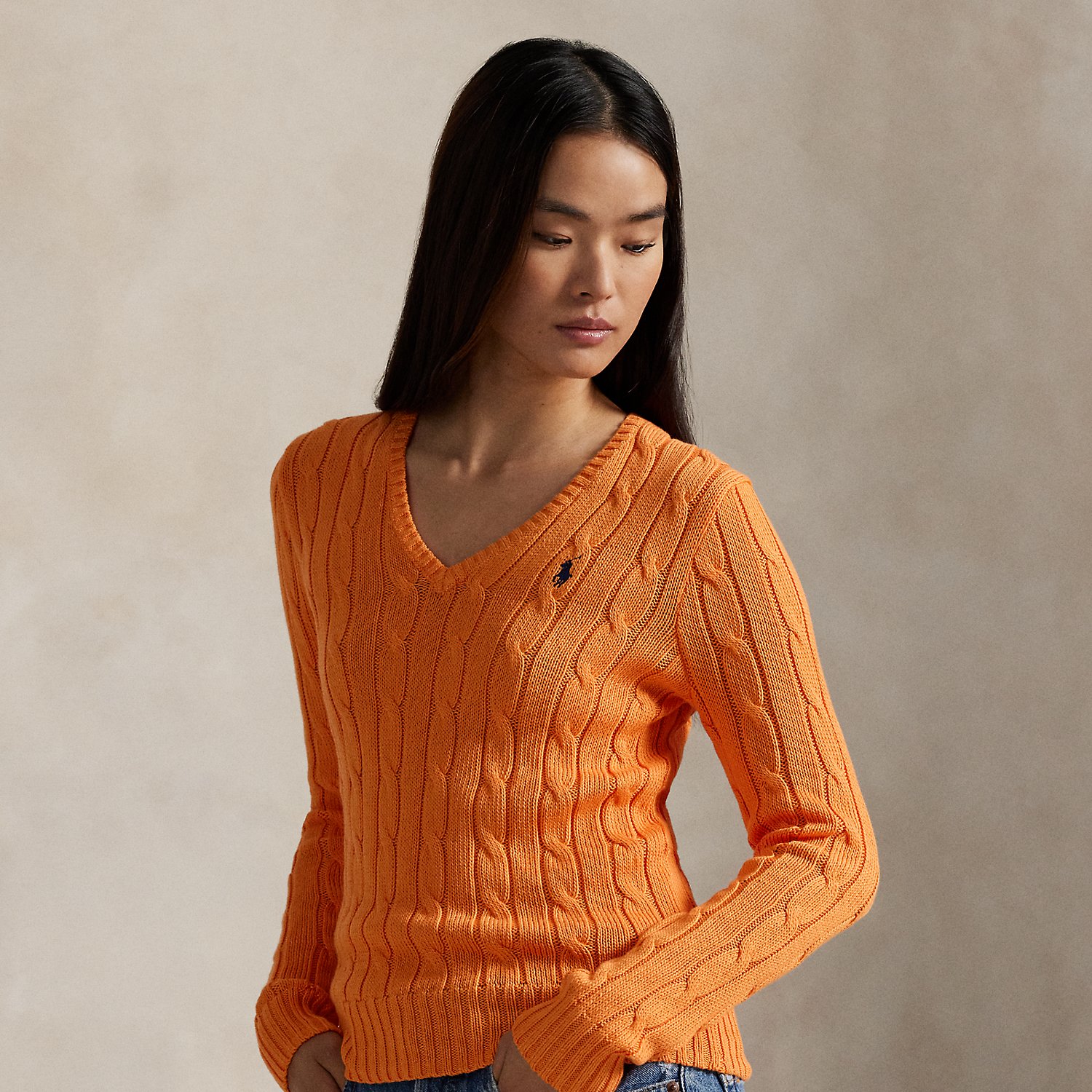 Cable-Knit Cotton V-Neck Jumper
