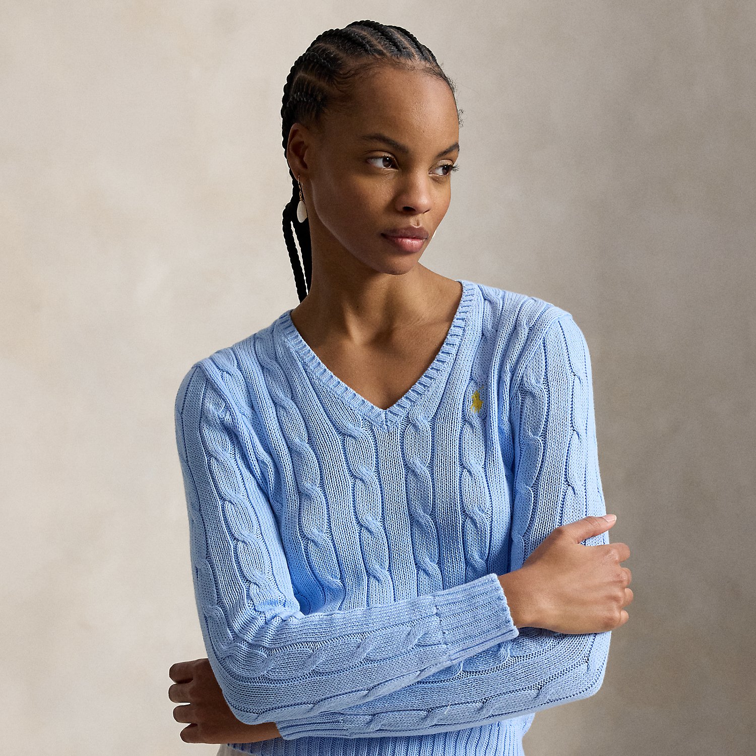 Cable-Knit Cotton V-Neck Jumper