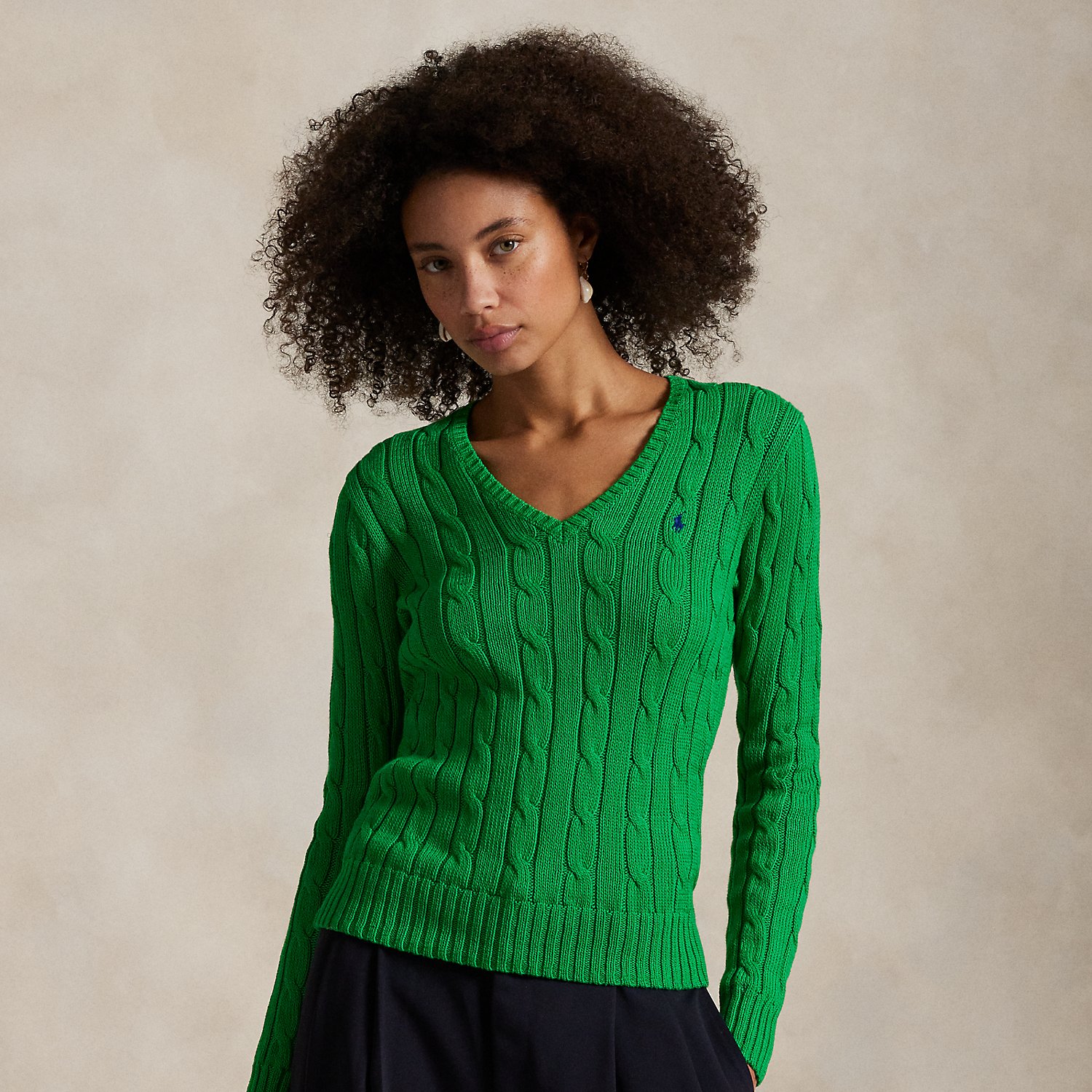 Cable-Knit Cotton V-Neck Jumper
