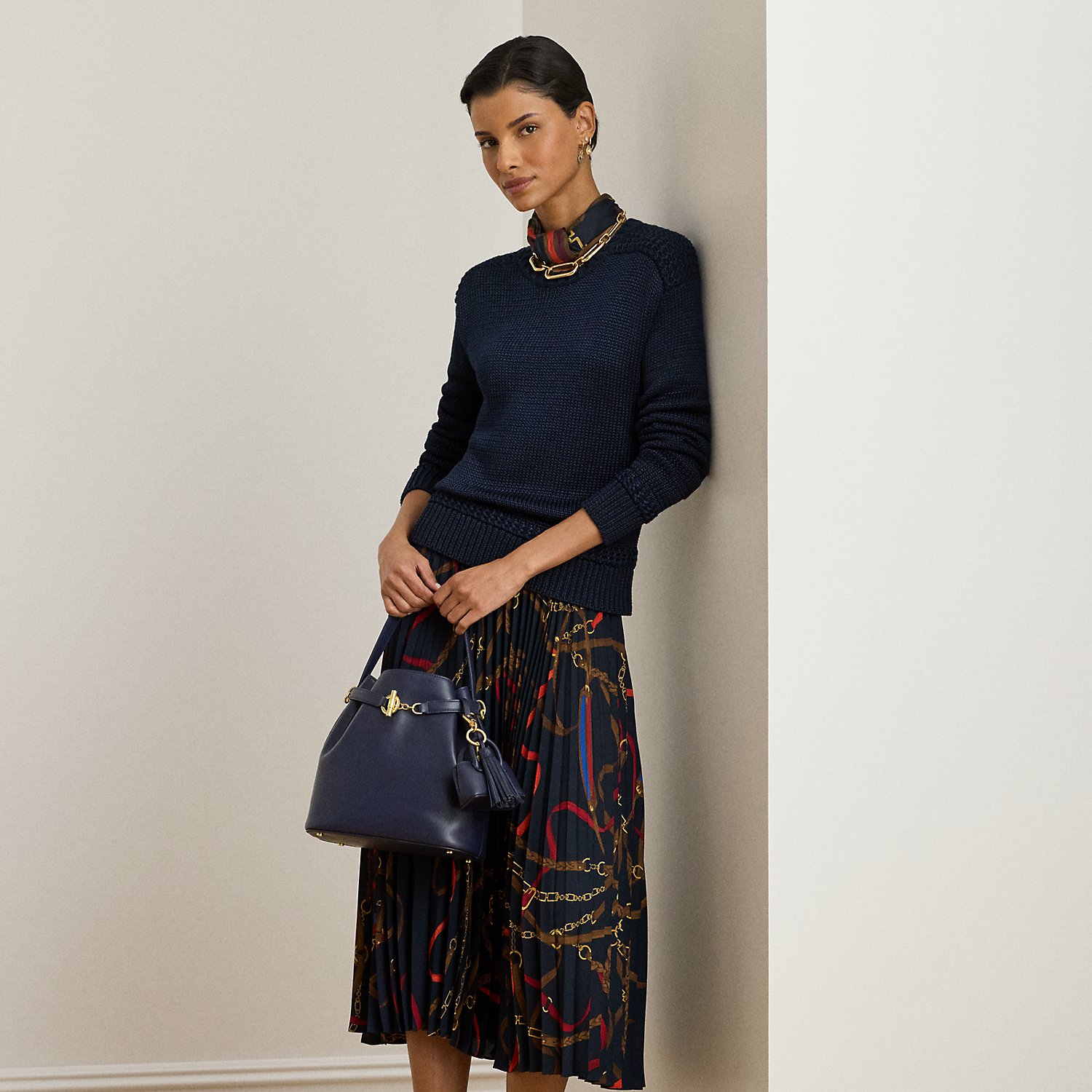 Petite - Belting-Print Pleated Georgette Skirt