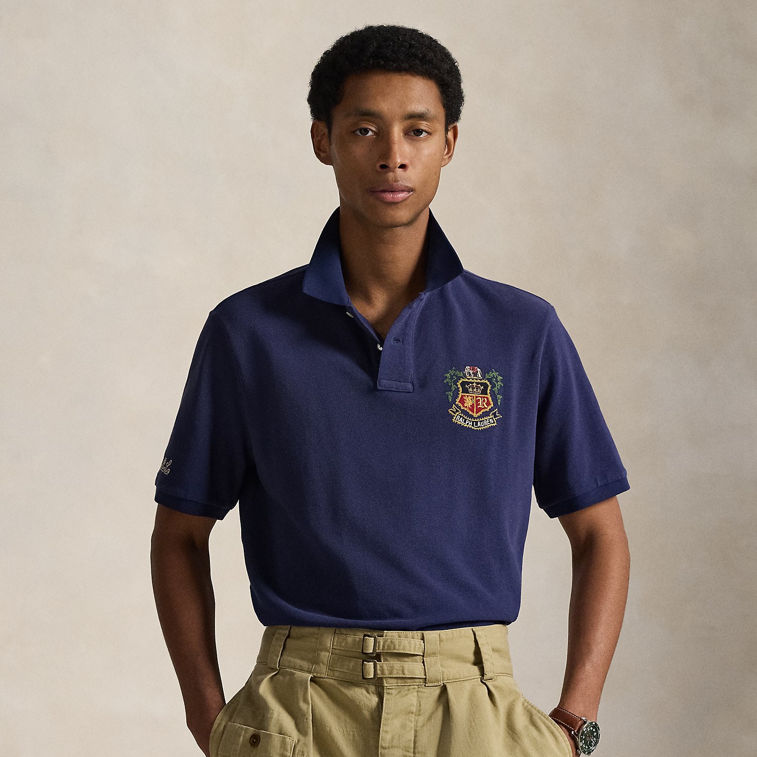 Classic Fit Embroidered Mesh Polo Shirt