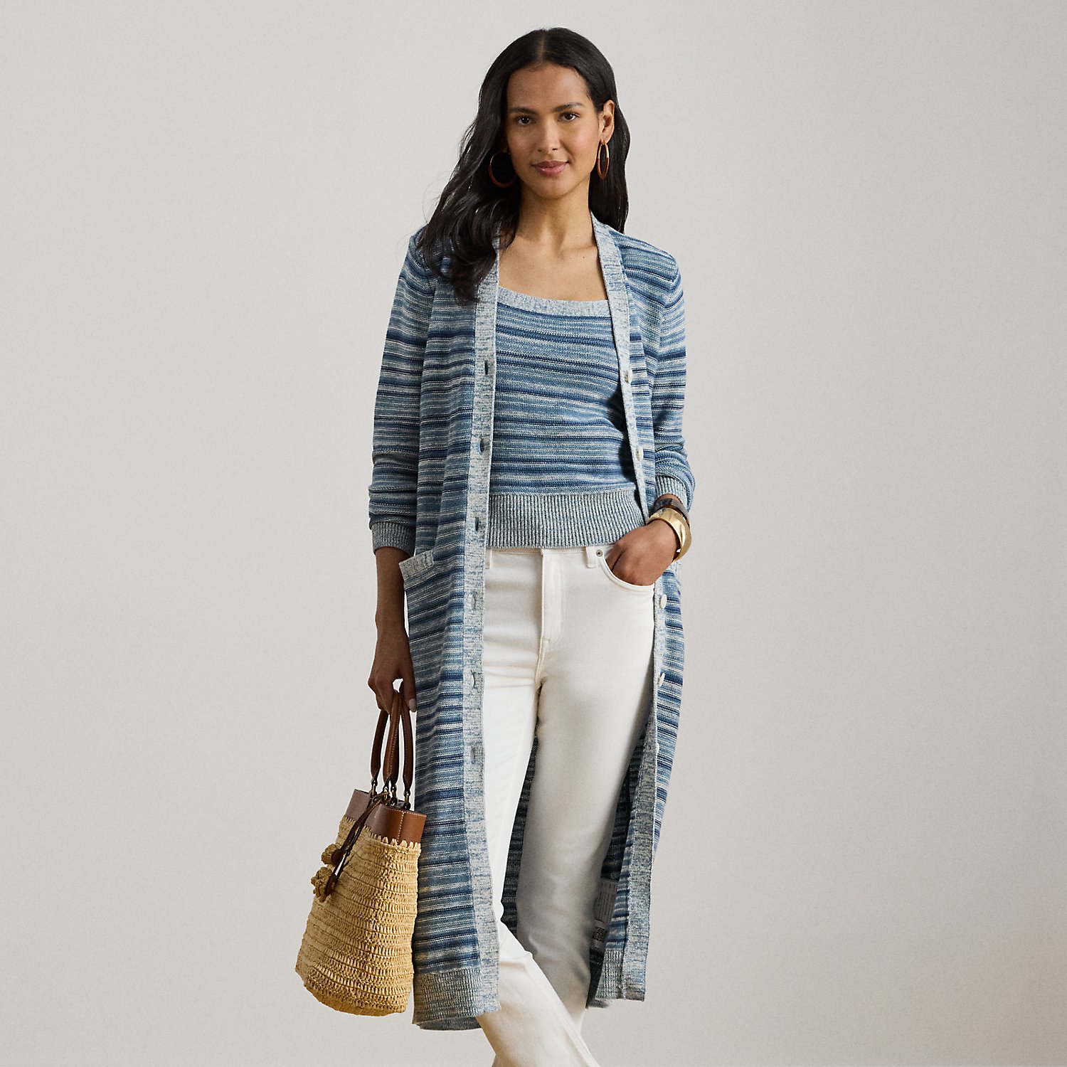 Striped Linen-Cotton Cardigan