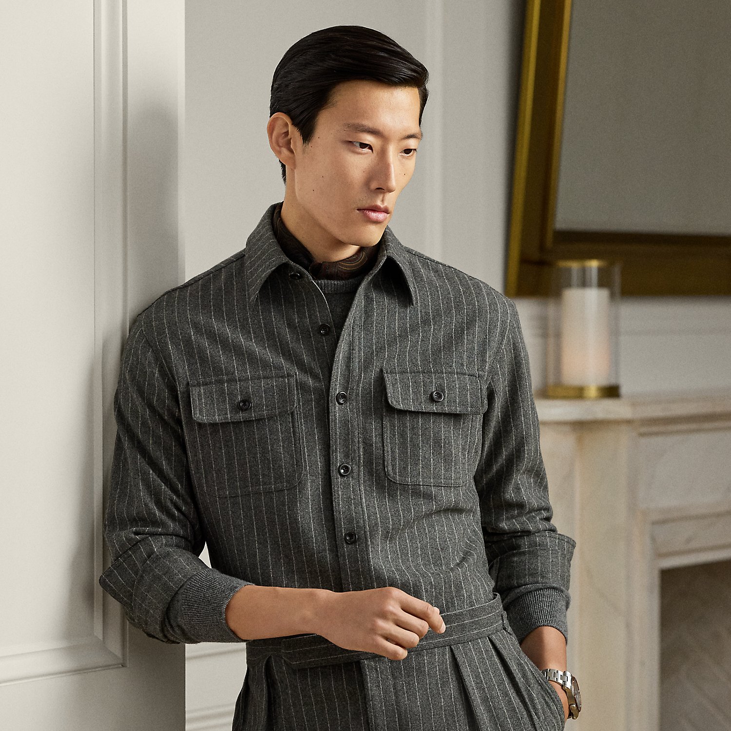 Chalk-Stripe Wool Flannel Shirt