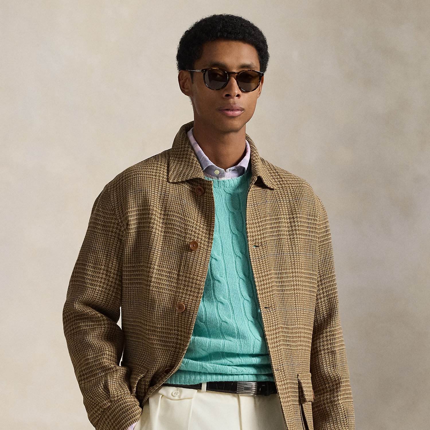 Glen Plaid Linen-Blend Jacket