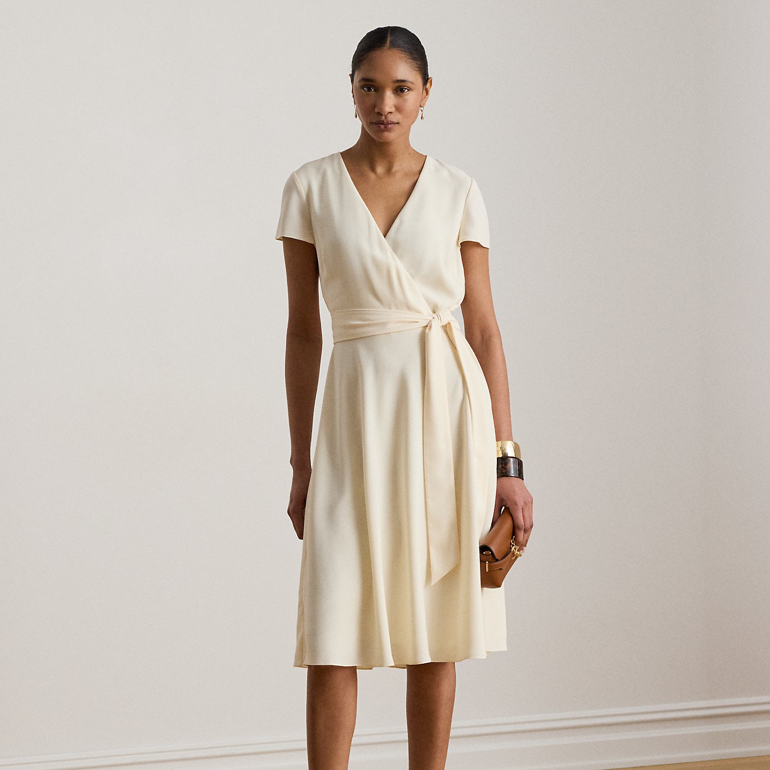 Belted Georgette Surplice Dress