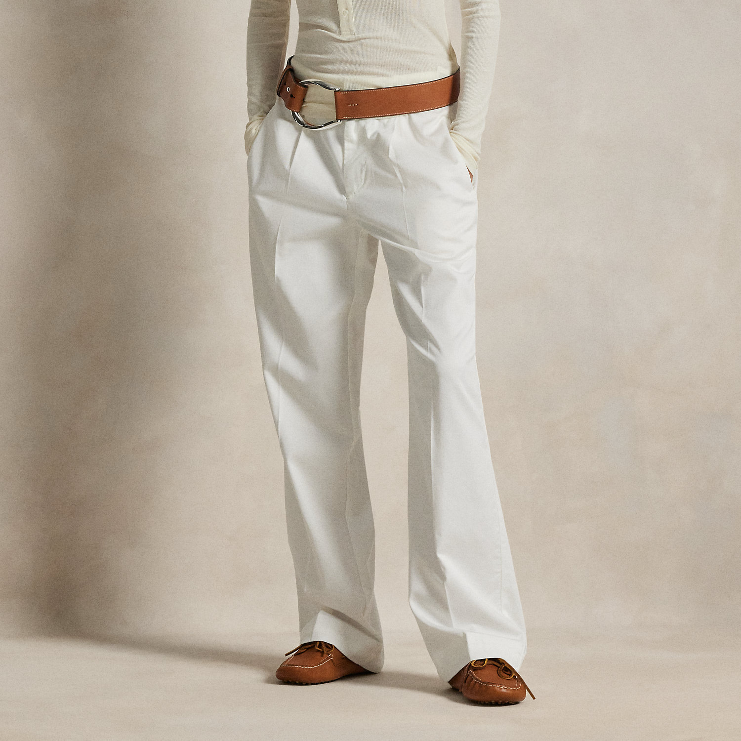 Pleated Cotton-Blend Relaxed Trouser