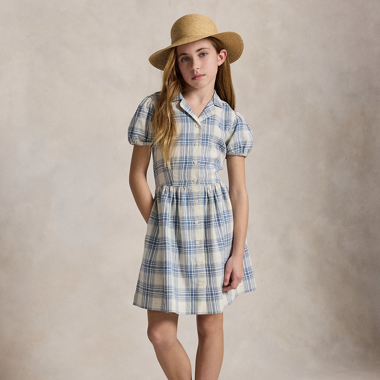 Plaid Linen-Cotton Shirtdress