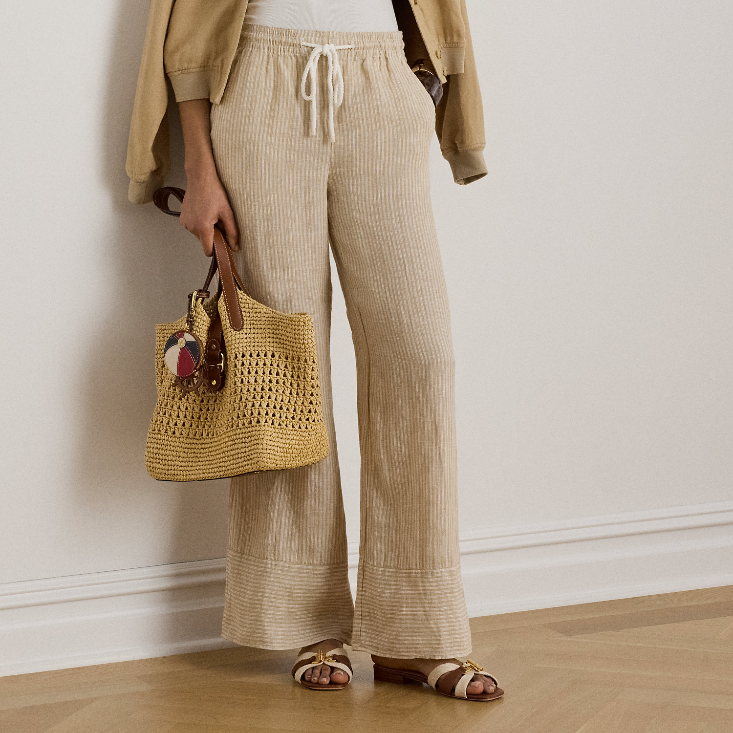 Striped Linen Wide-Leg Trousers