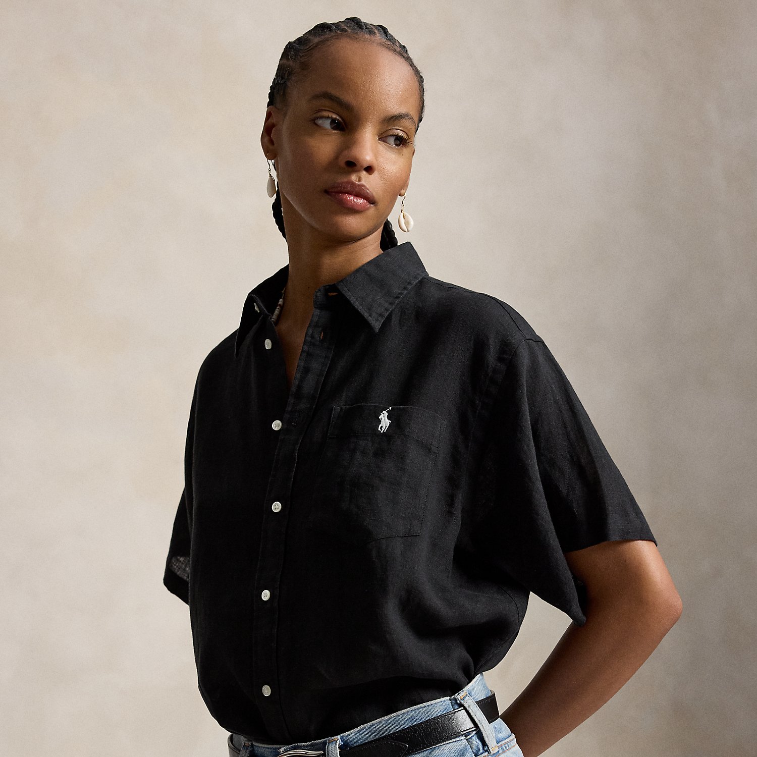 Oversize Fit Linen Short-Sleeve Shirt