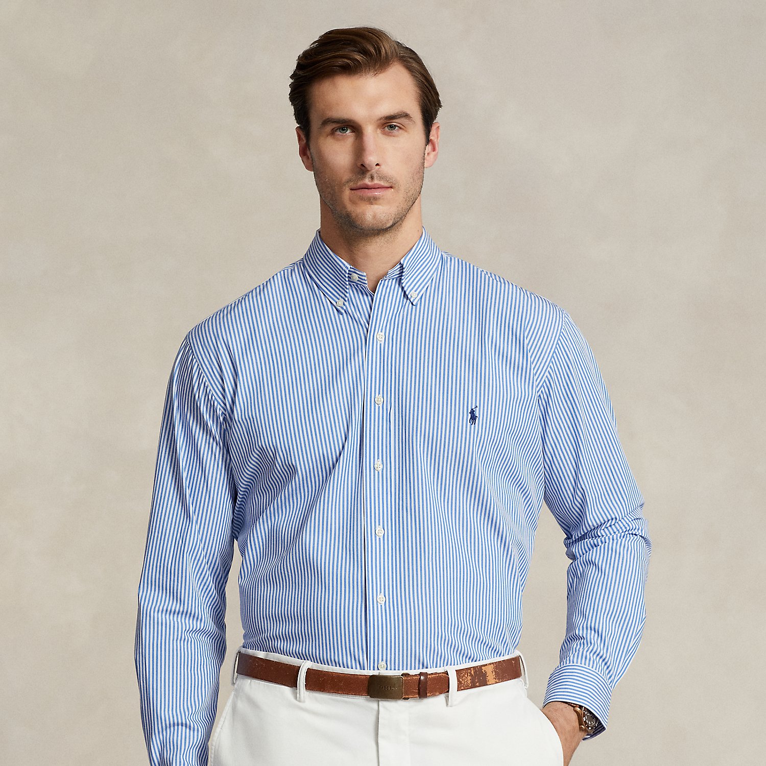 Big & Tall - Striped Stretch Poplin Shirt