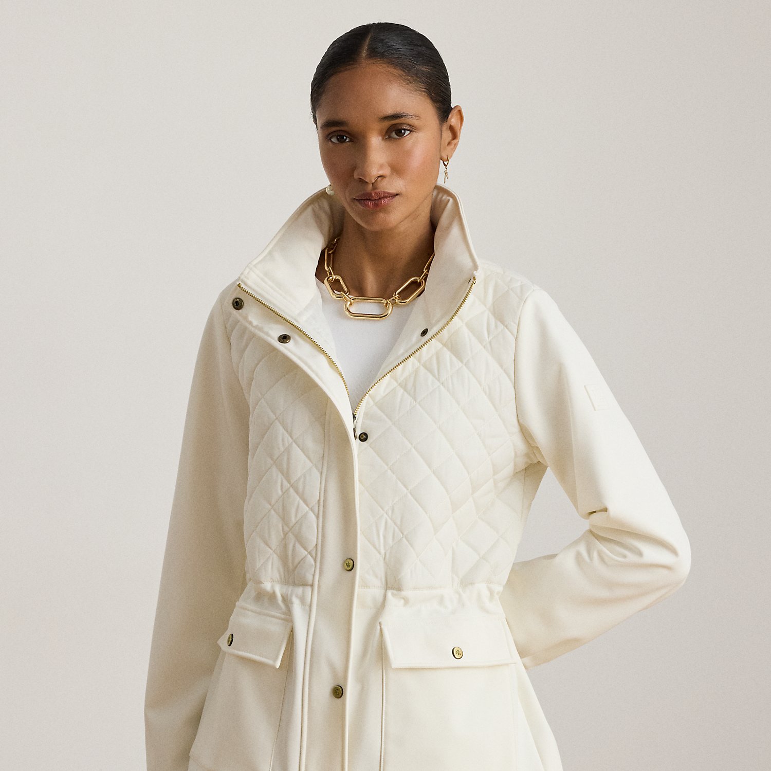 Diamond-Quilted Funnelneck Jacket