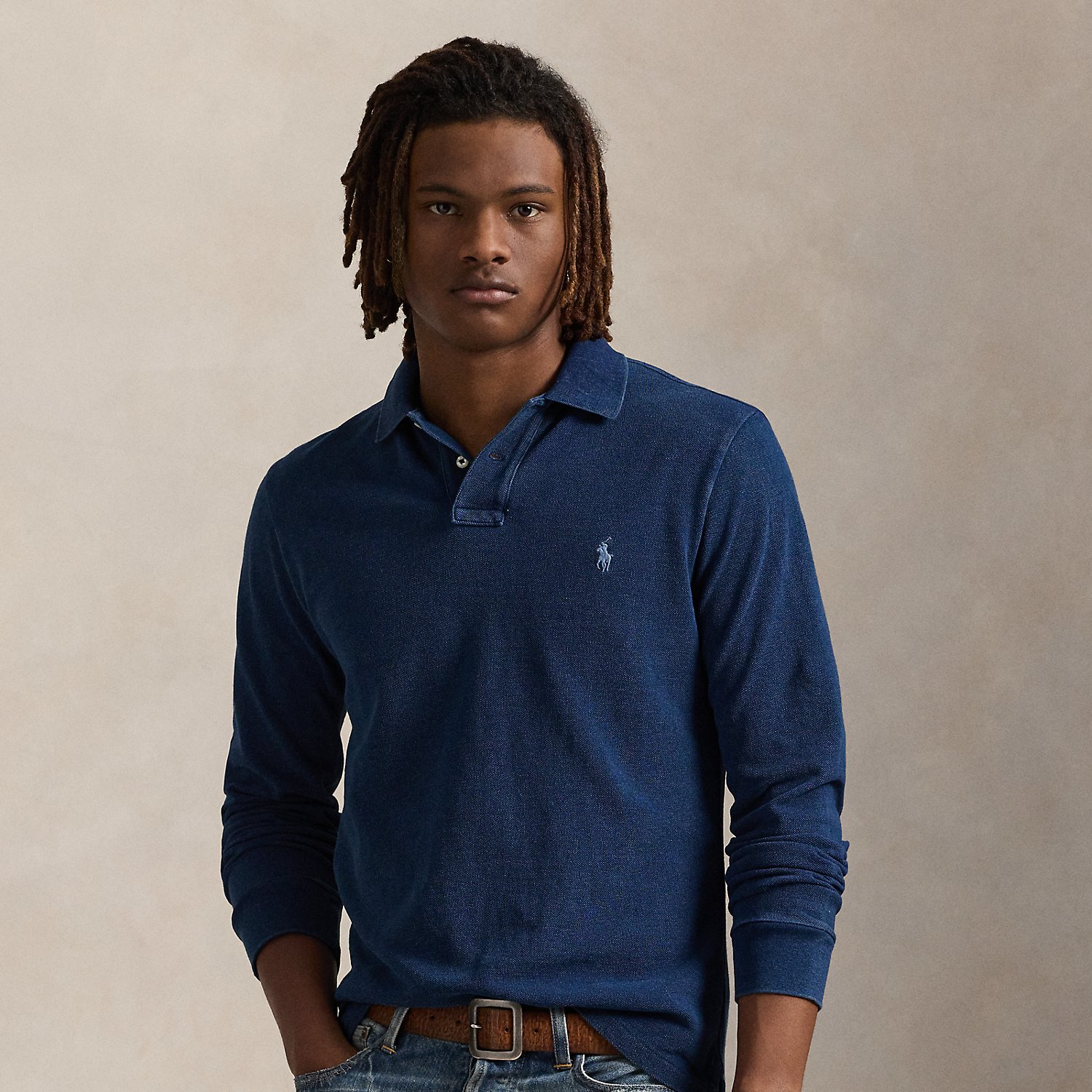 Custom Slim Fit Indigo Mesh Polo Shirt