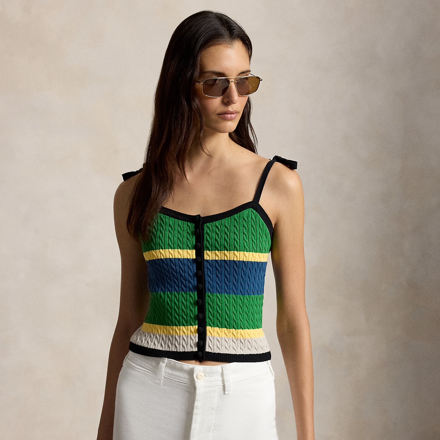 Colour-Blocked Cable-Knit Tank Top
