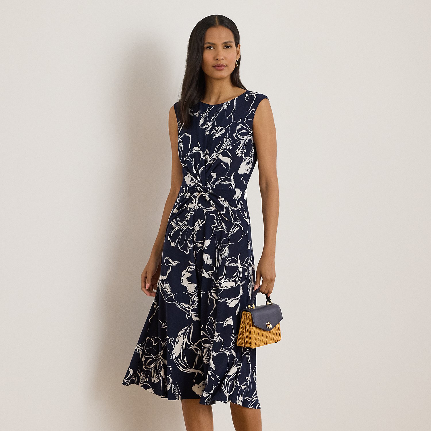 Floral Twist-Front Jersey Dress