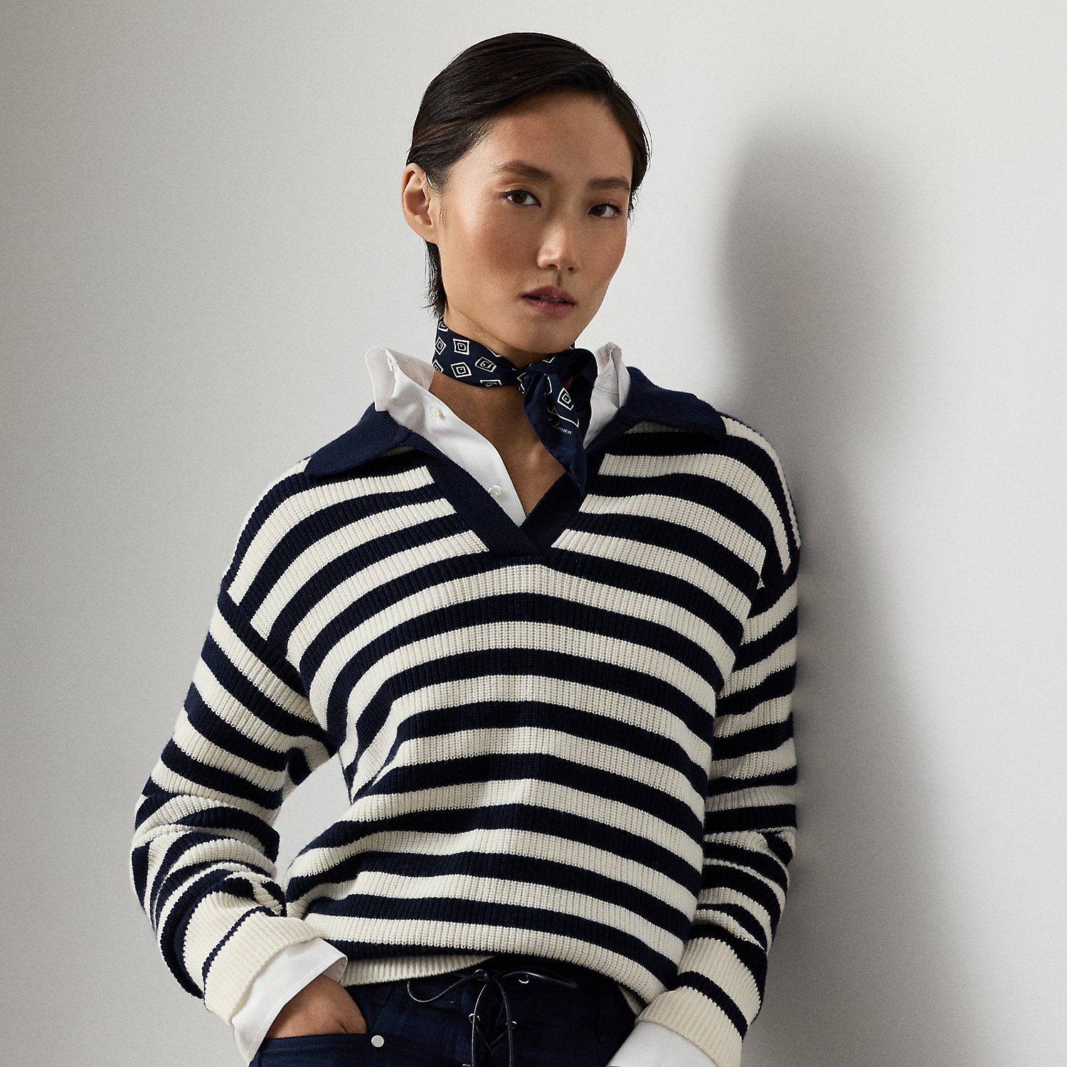 Striped Cashmere Polo Jumper