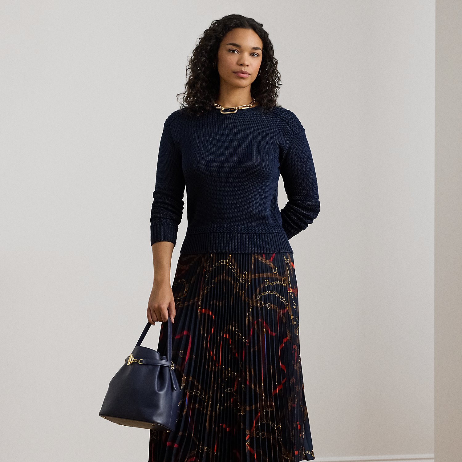 Curve - Belting-Print Pleated Georgette Skirt