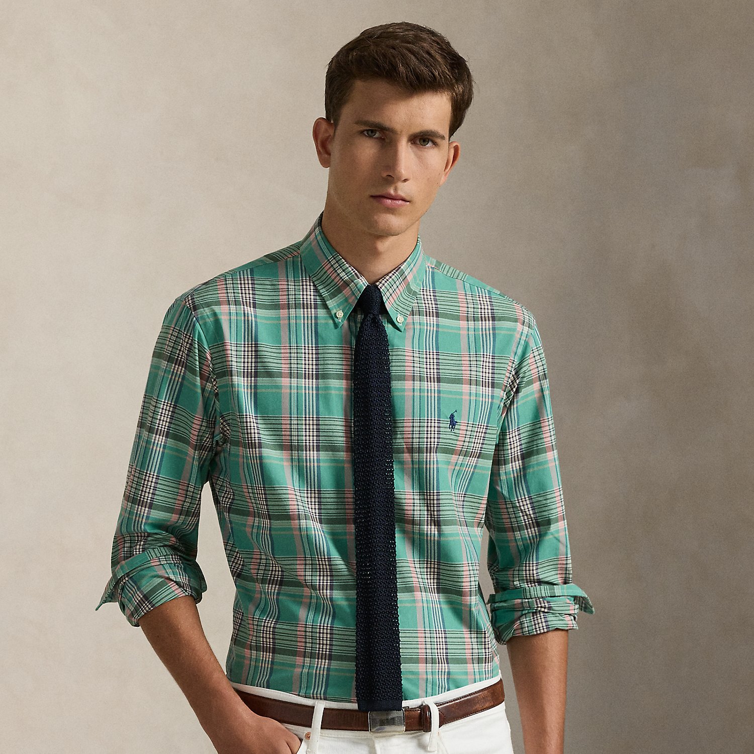 Custom Fit Plaid Poplin Shirt