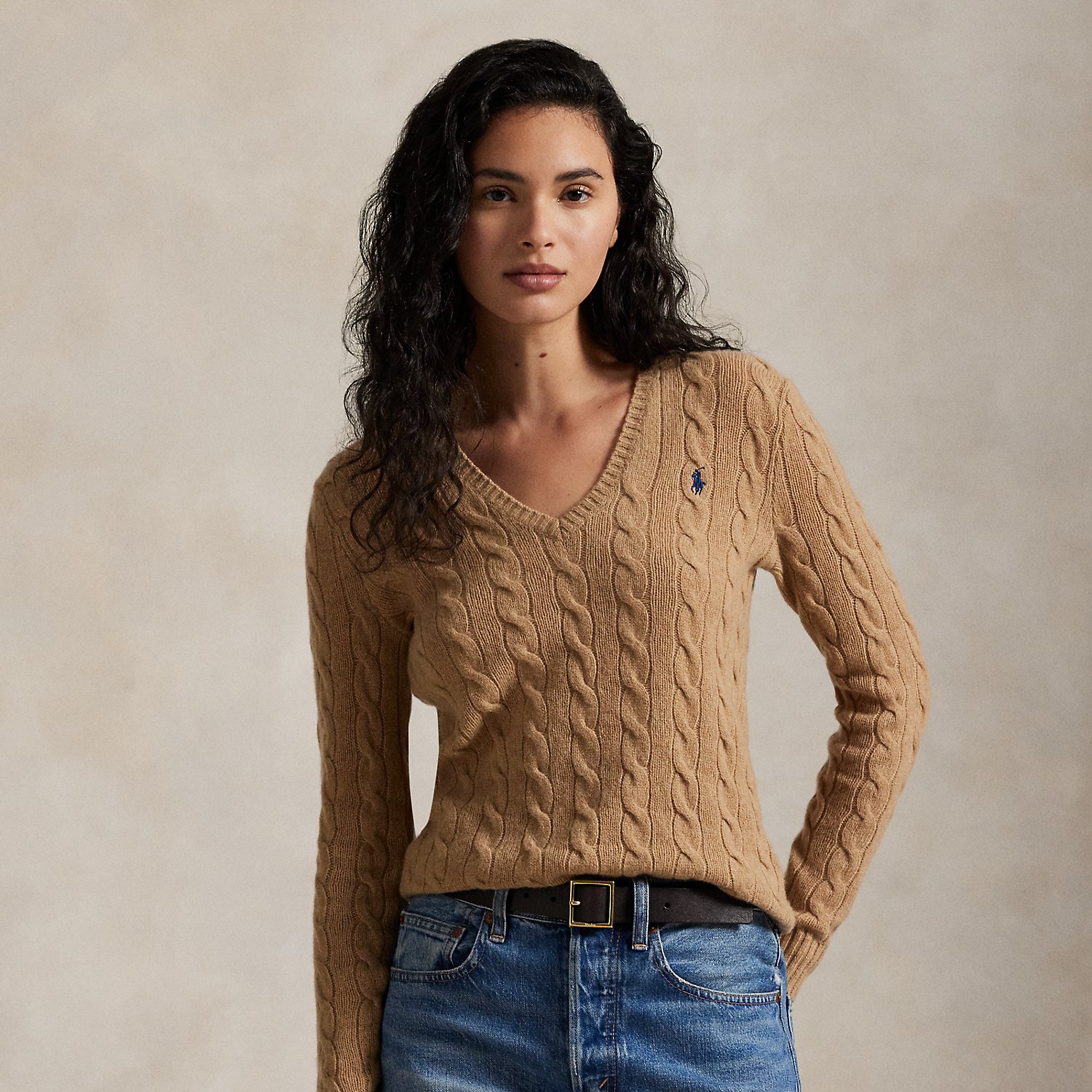 Cable-Knit Wool-Cashmere V-Neck Jumper