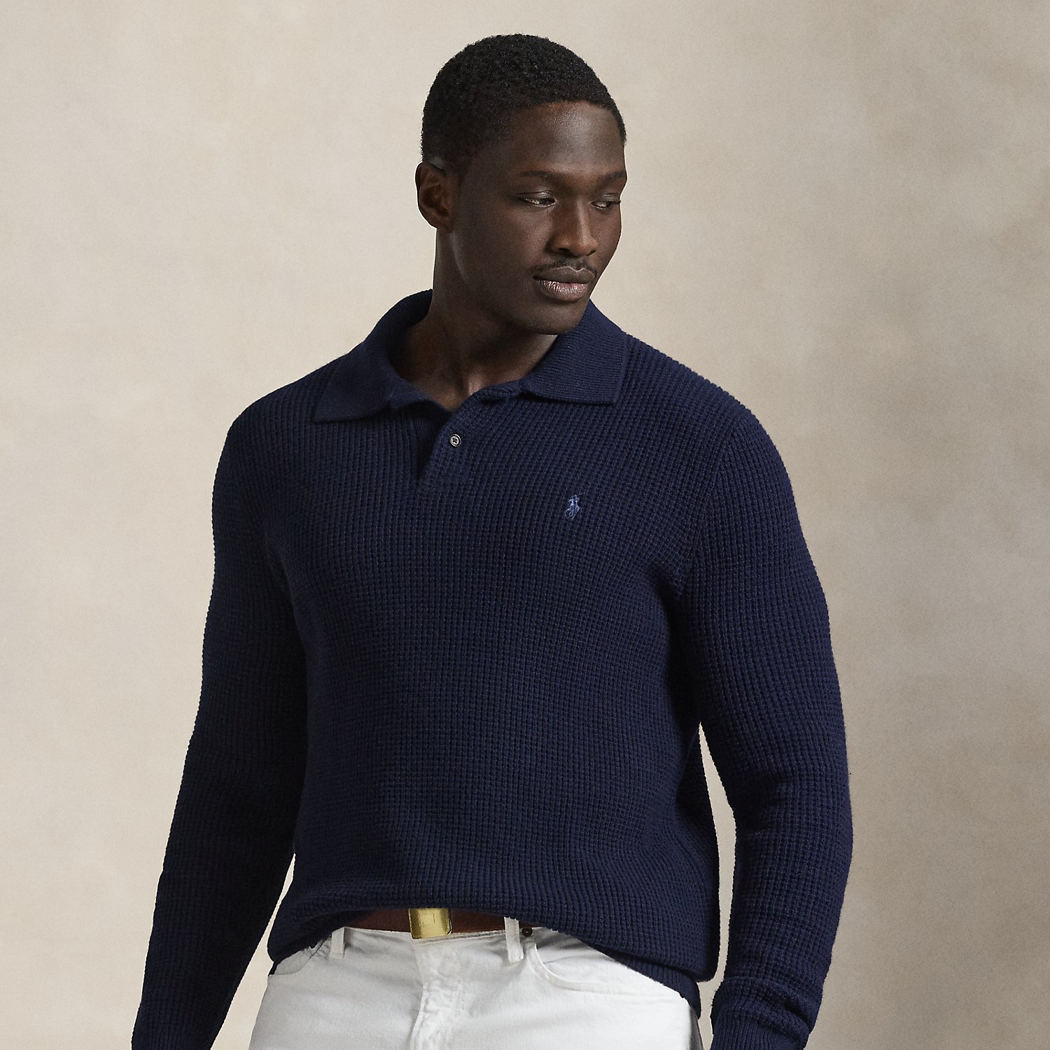 Big & Tall - Textured Wool-Cotton Polo-Collar Jumper