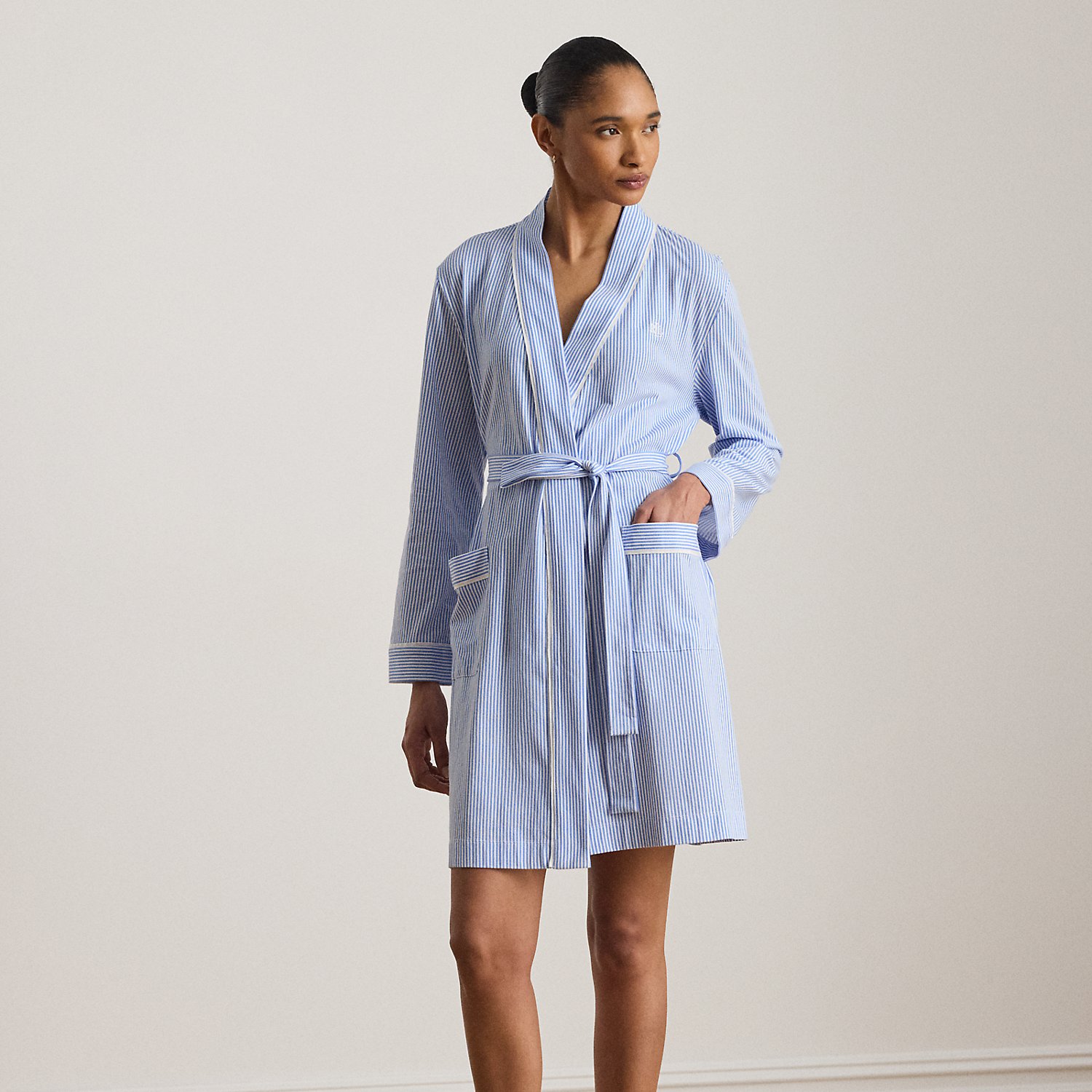 Striped Cotton Jersey Robe