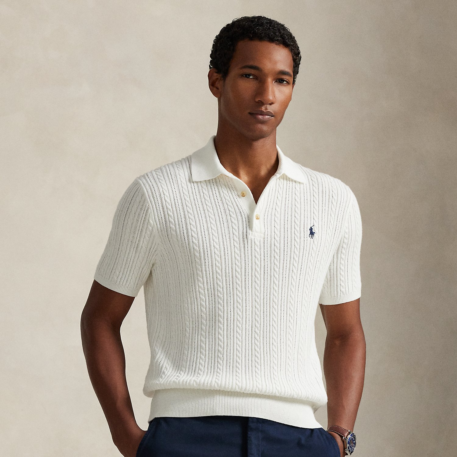 Cable-Knit Cotton Polo Jumper