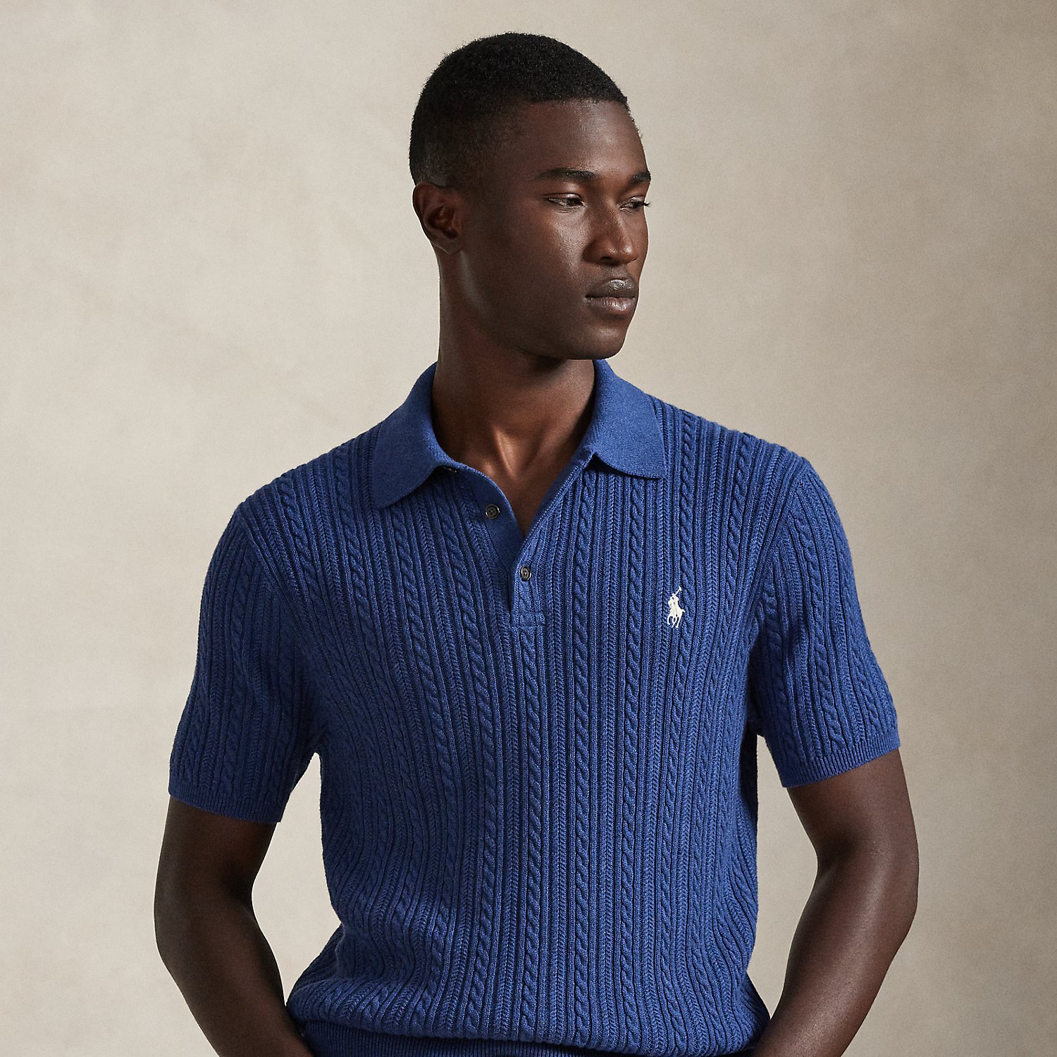Cable-Knit Cotton Polo Jumper