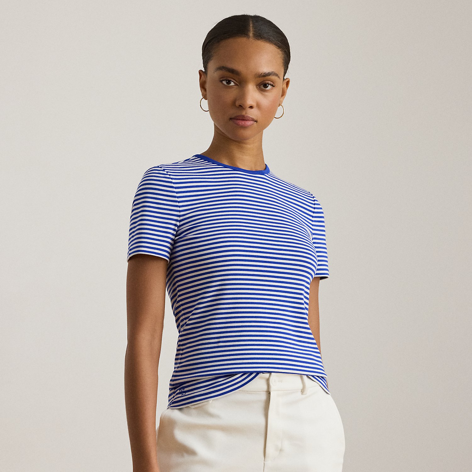 Petite - Striped Stretch Cotton Crewneck T-Shirt