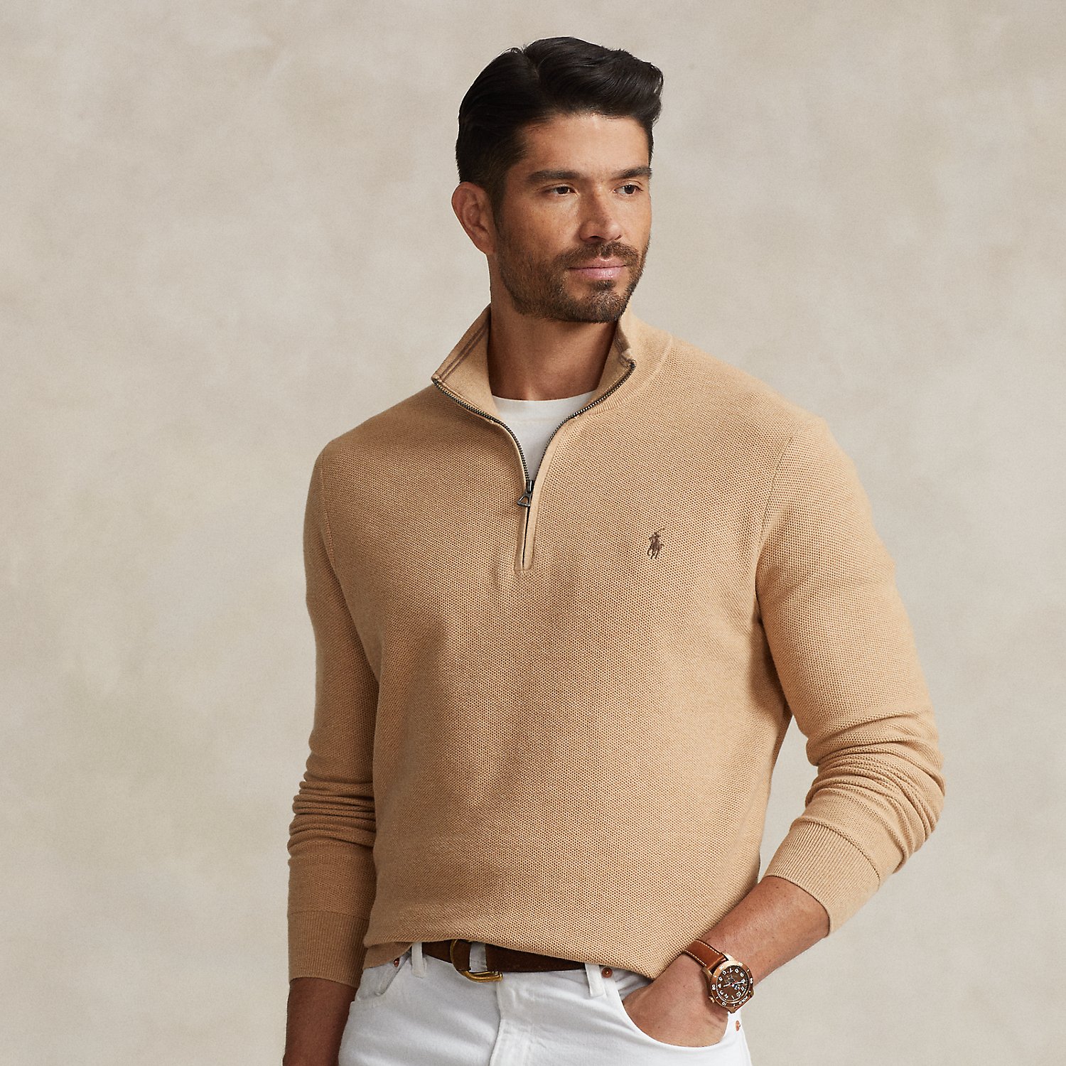 Big & Tall - Mesh-Knit Cotton Quarter-Zip Jumper
