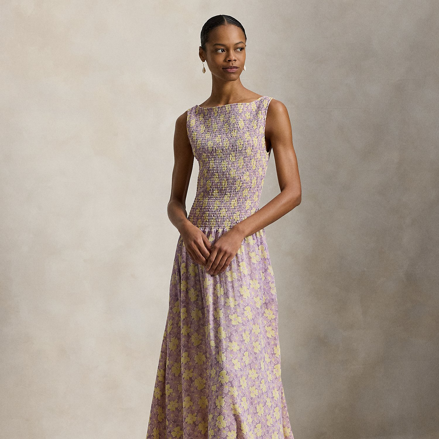 Floral Smocked Crinkled Dress