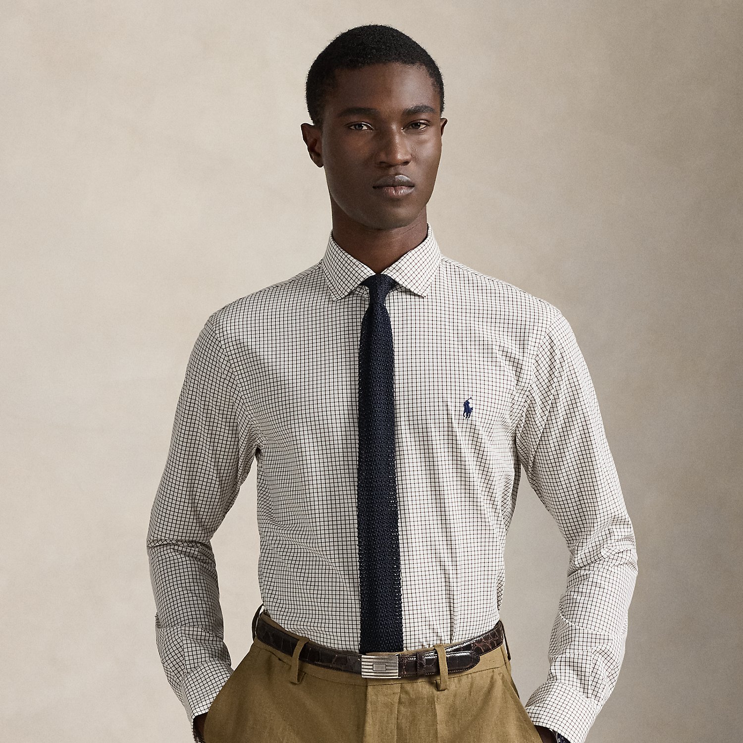 Custom Fit Plaid Stretch Poplin Shirt