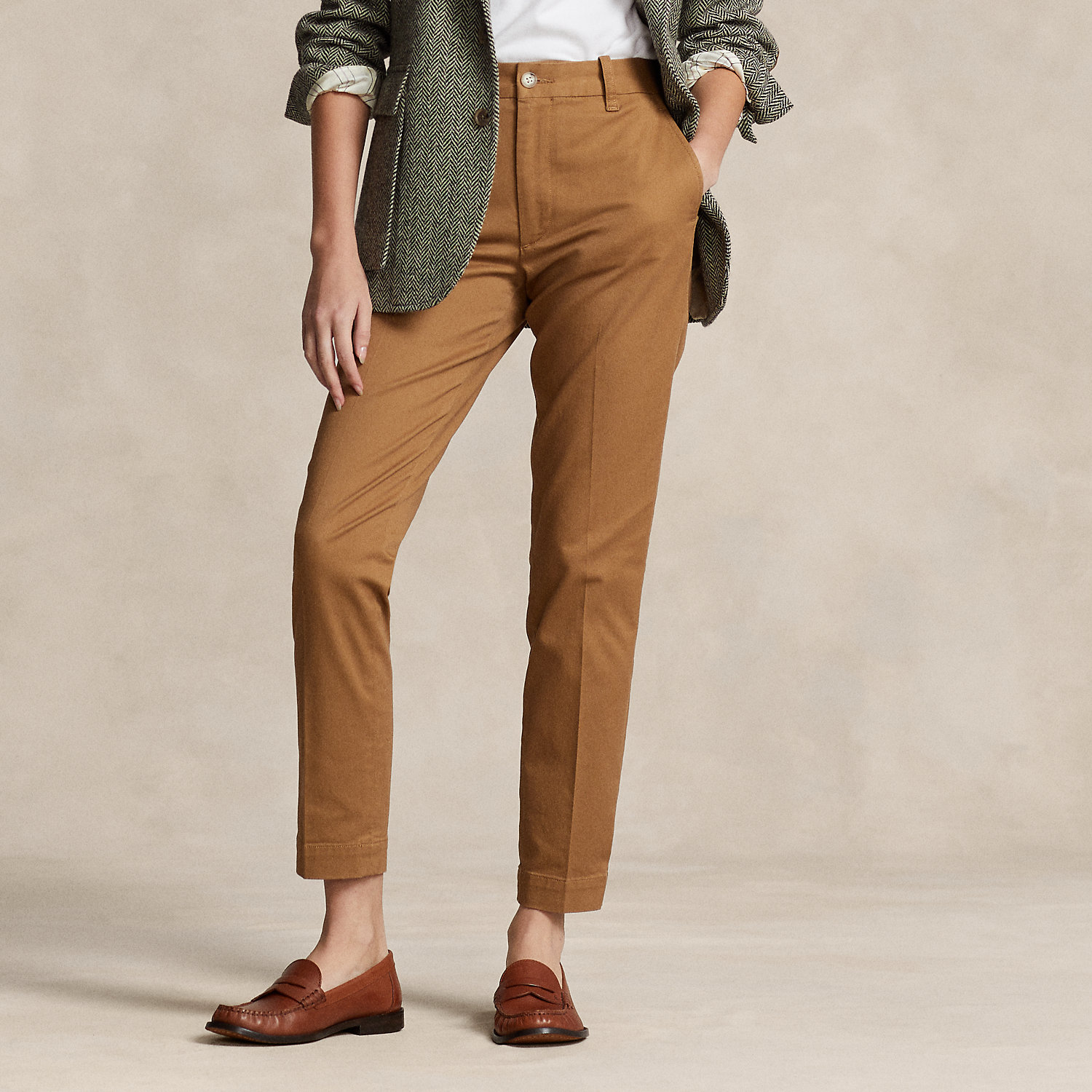 Cropped Slim Fit Twill Chino Trouser