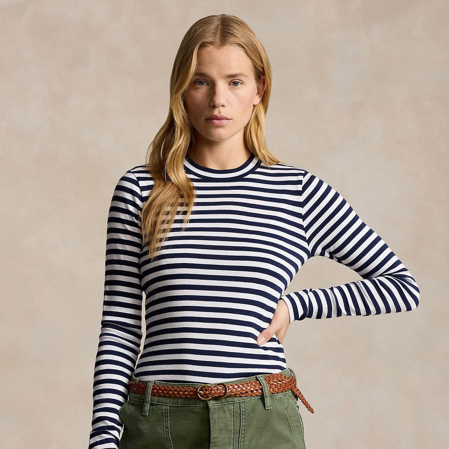 Striped Rib-knit Long-Sleeve Tee