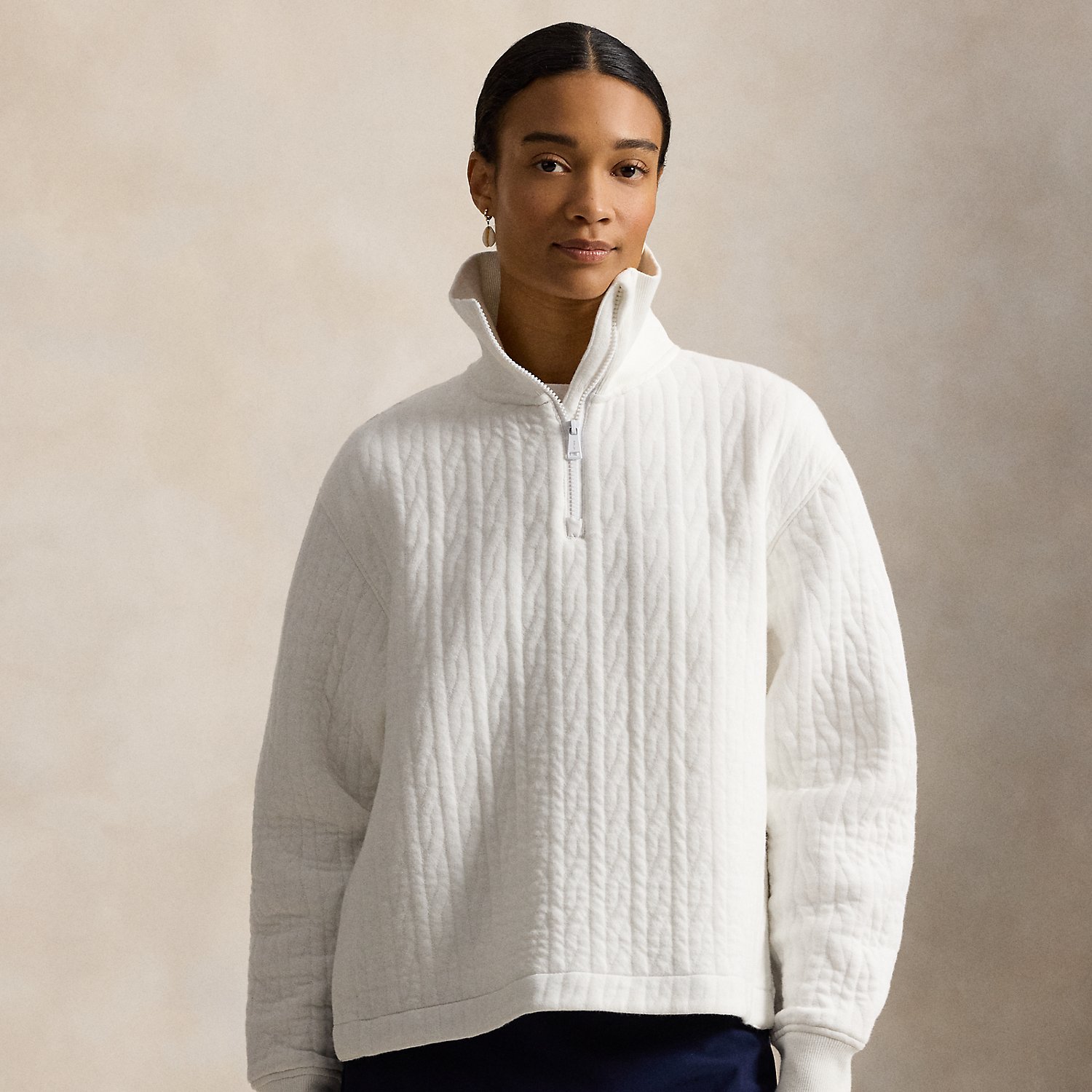 Cable-Quilted Quarter-Zip