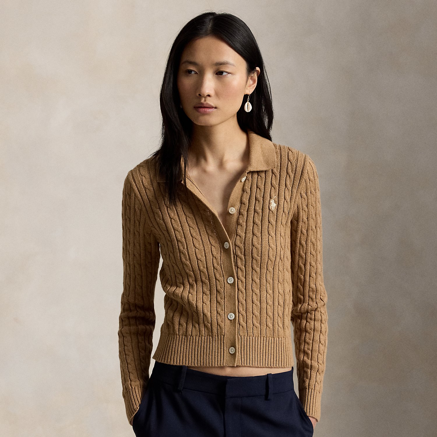 Cable-Knit Cotton Polo Cardigan