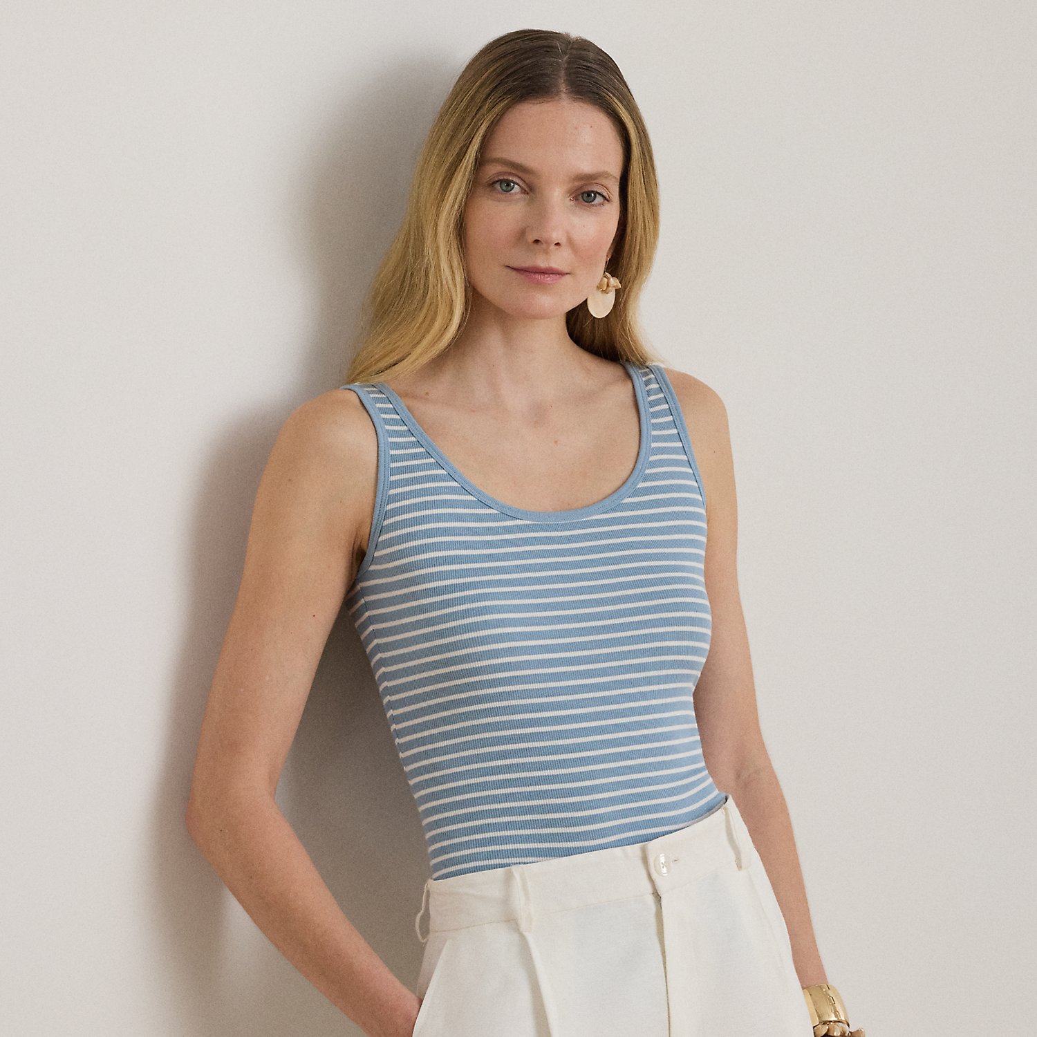 Striped Stretch Cotton Tank Top