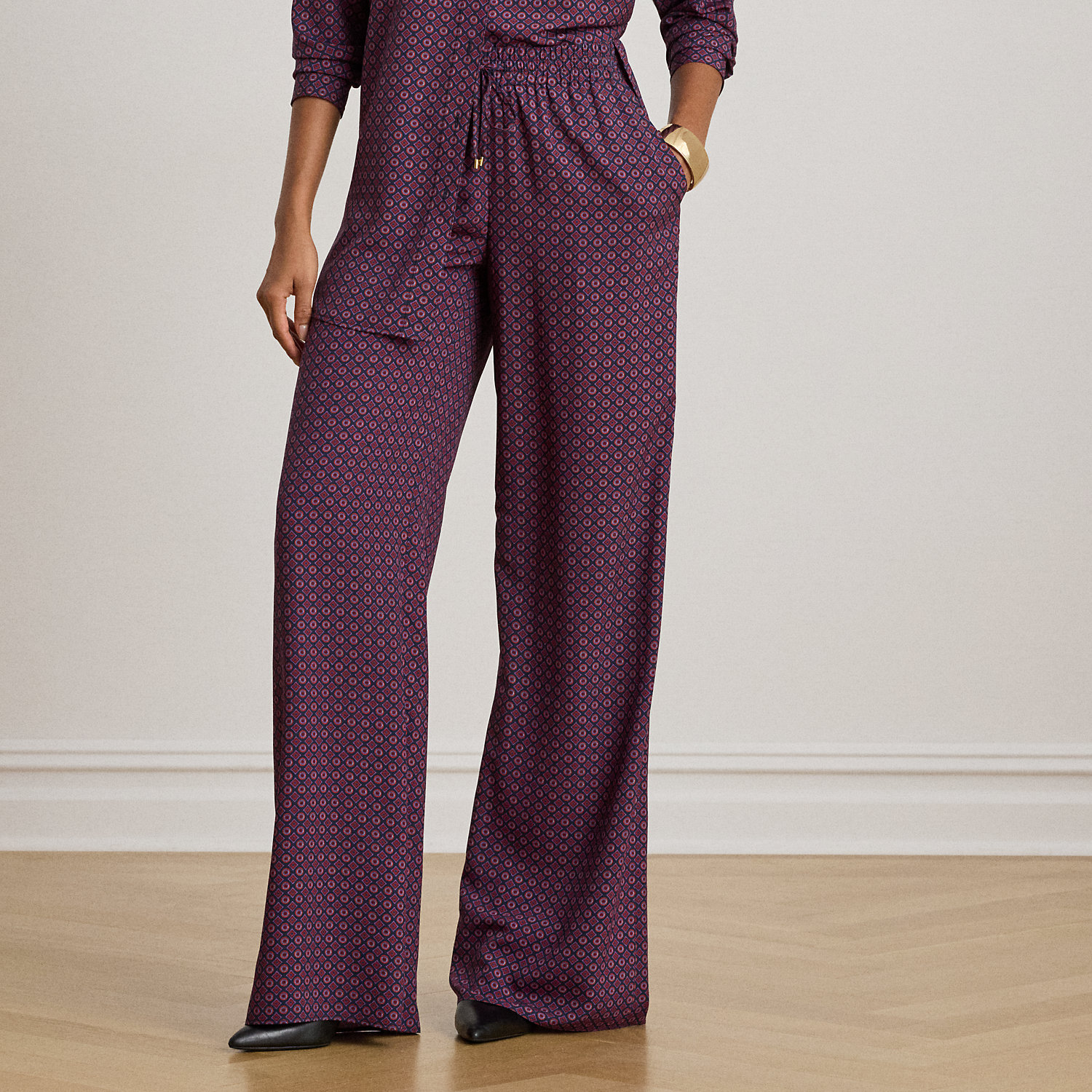 Foulard-Print Crepe Wide-Leg Trousers