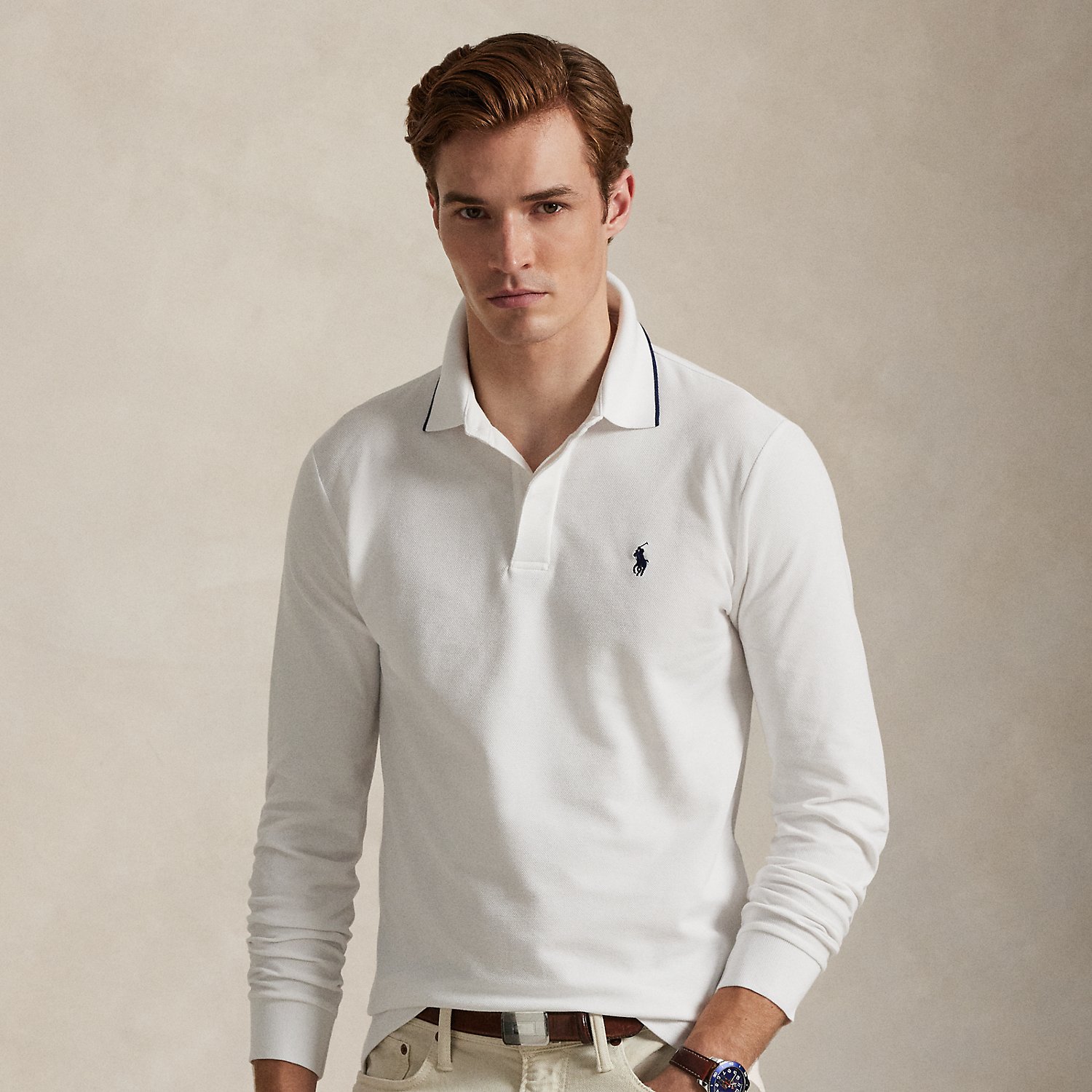 Custom Slim Fit Stretch Oxford Mesh Polo