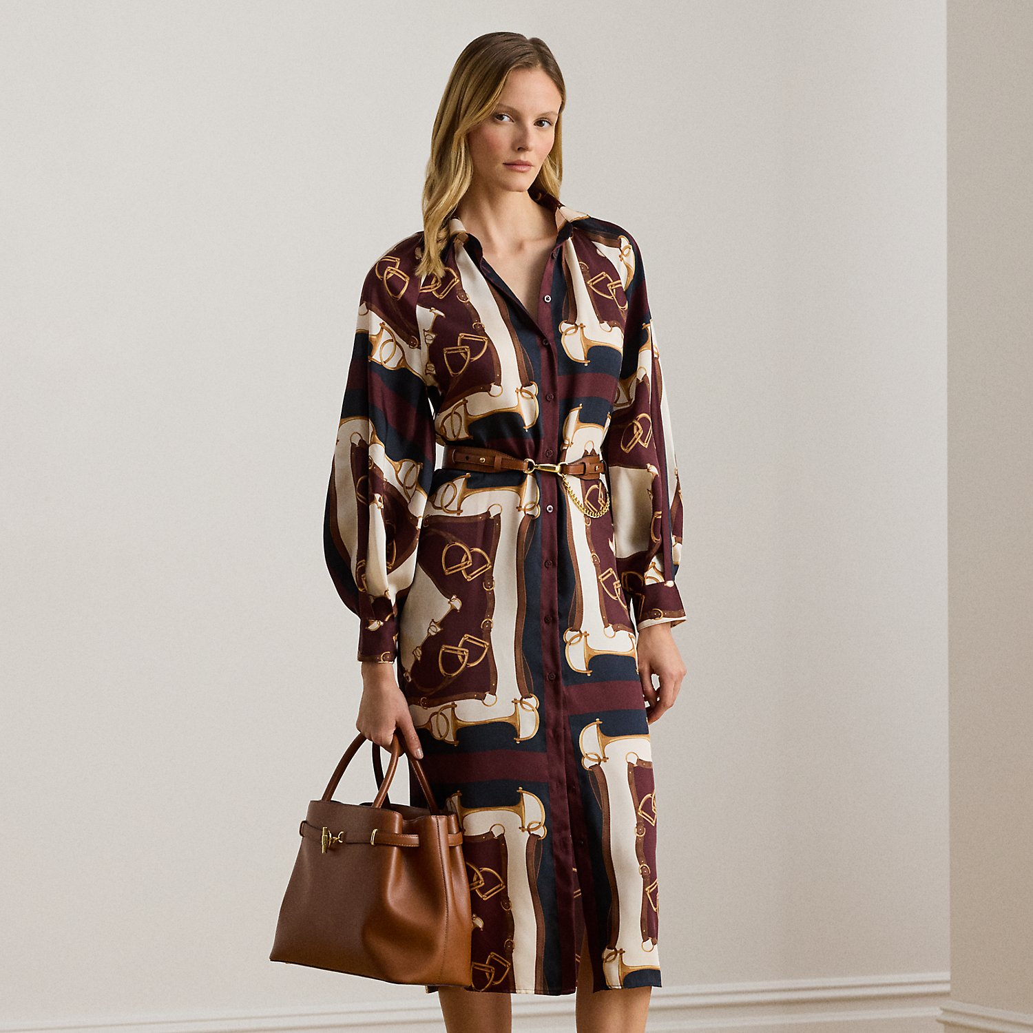 Petite - Equestrian-Print Twill Midi Shirtdress