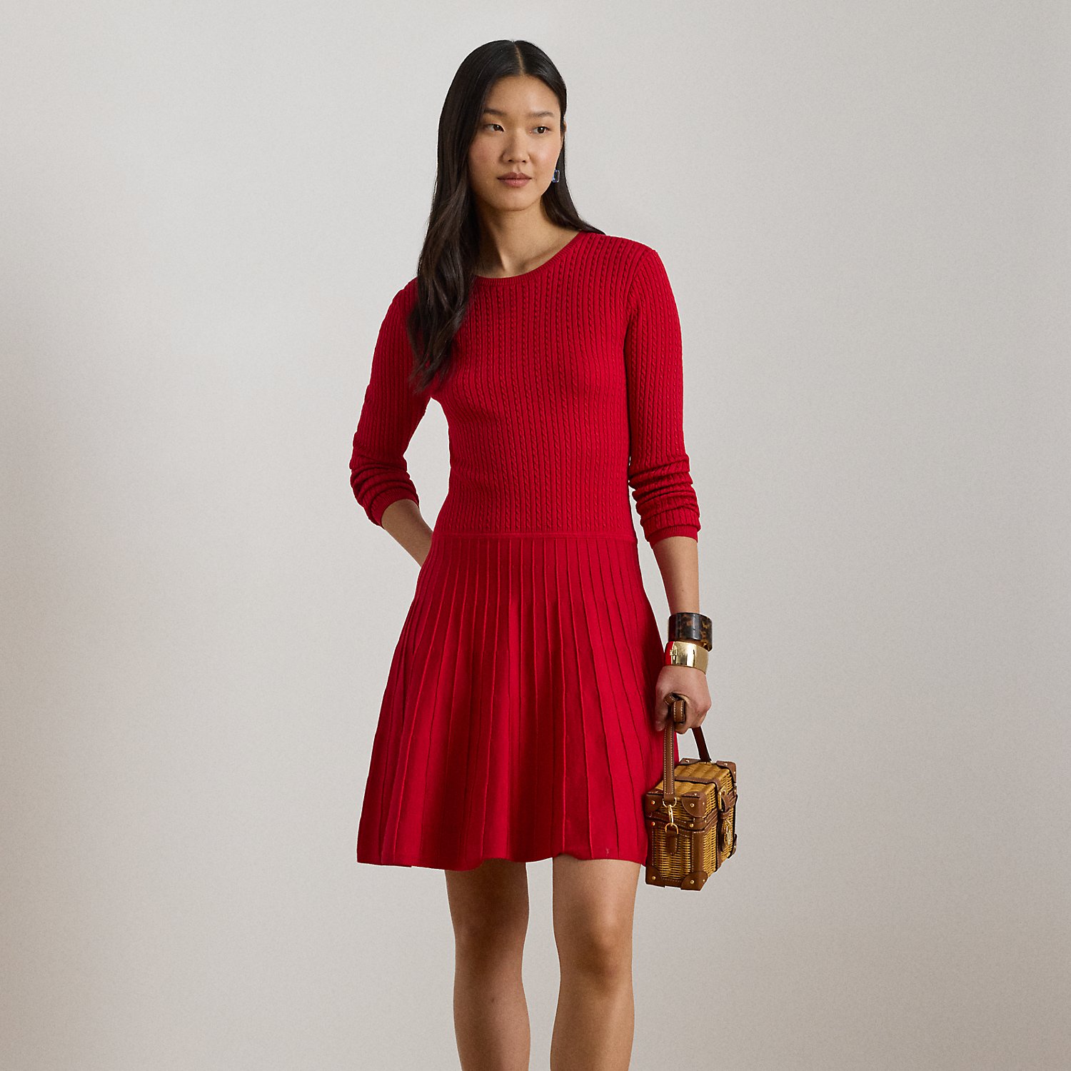 Mini-Cable Pleated Fit-and-Flare Dress